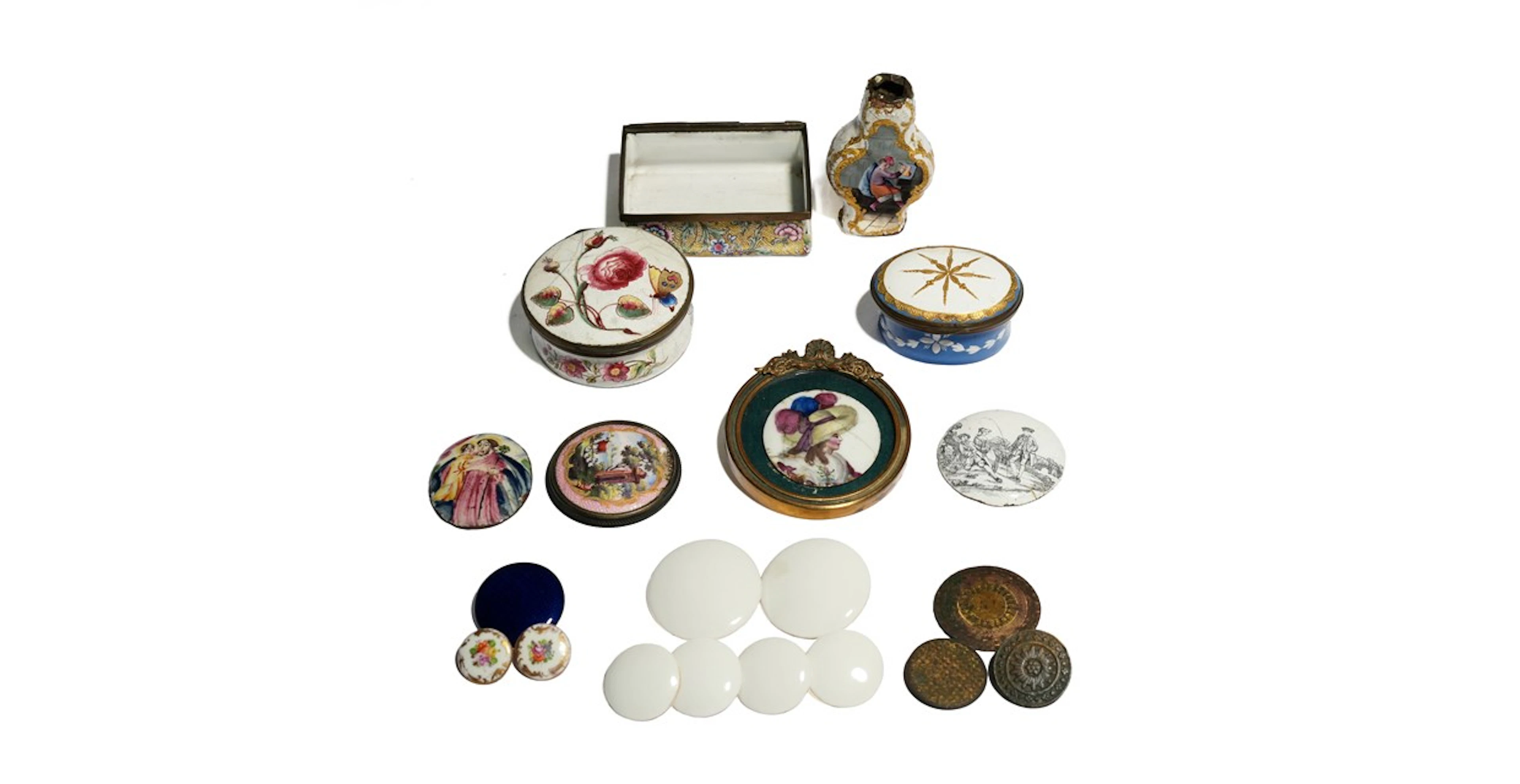 A small group of enamels, 2nd half 18th century, including a Birmingham