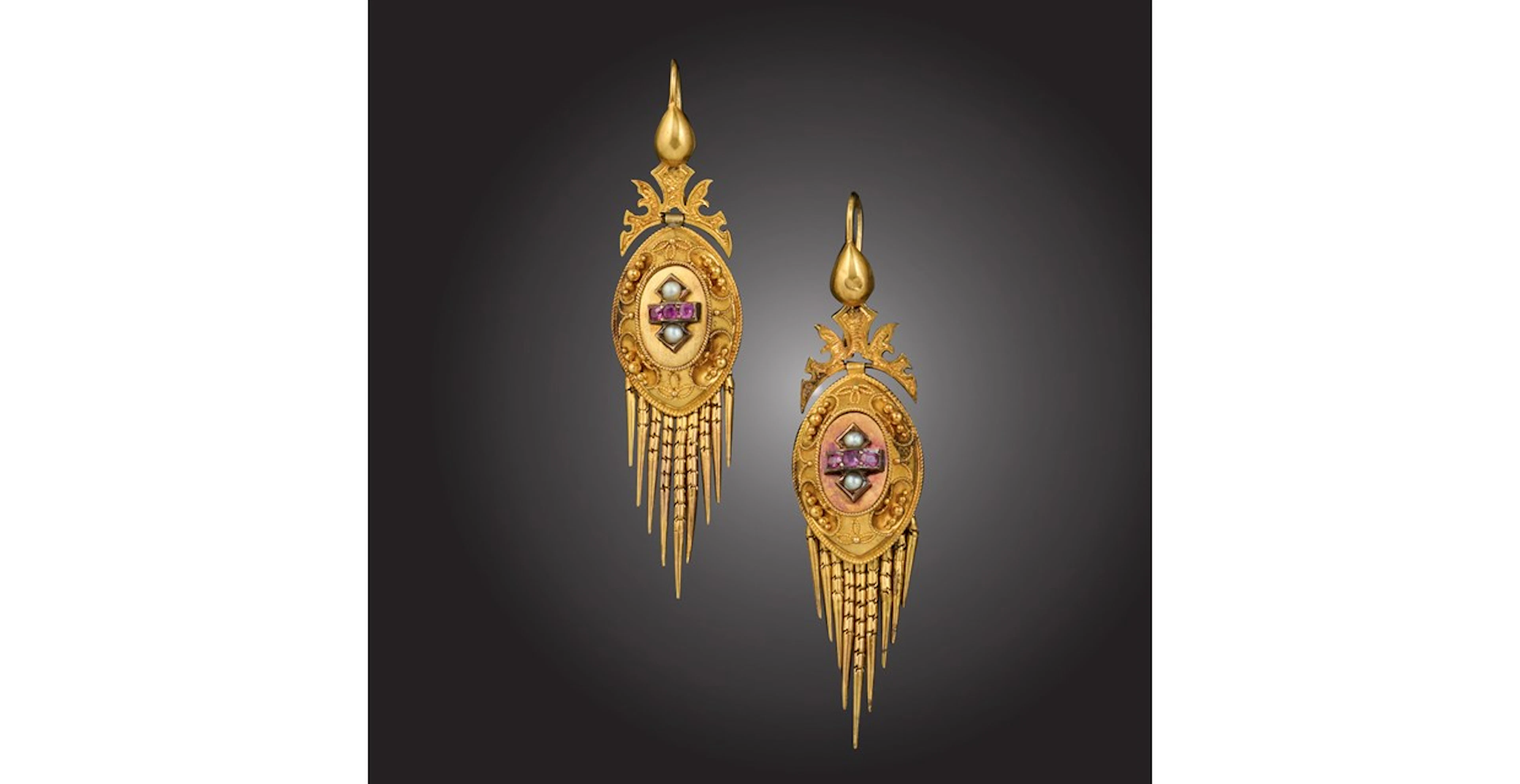 A pair of Victorian gold drop earrings