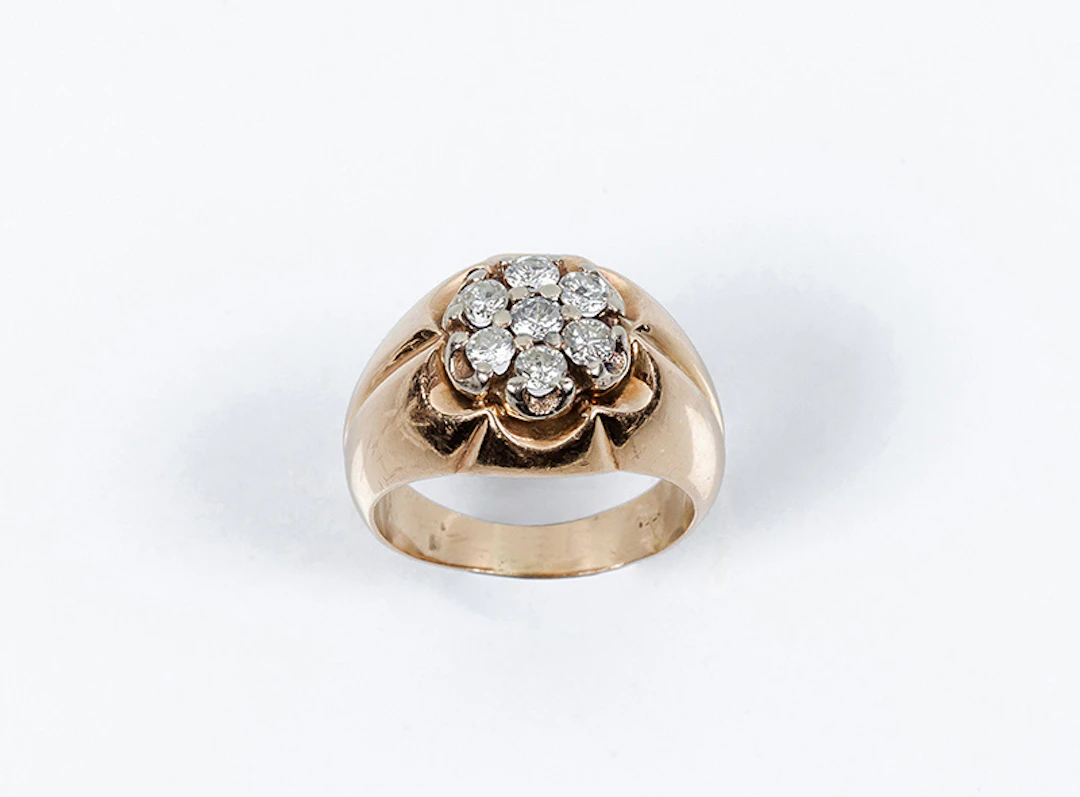 Sortija vintage en sólida montura de oro rosa 18 K con...