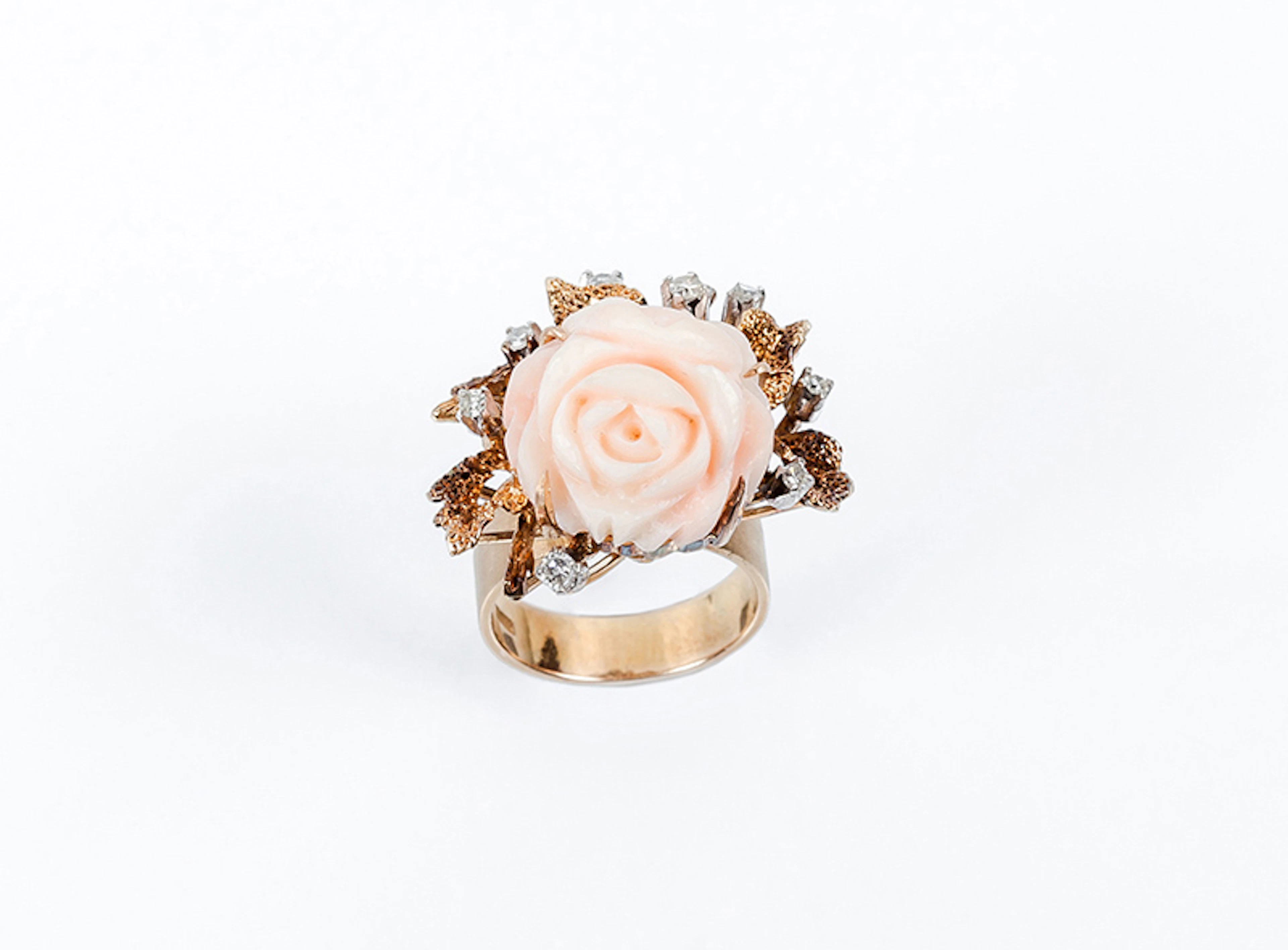 Sortija vintage en sólida montura de oro rosa 14 K