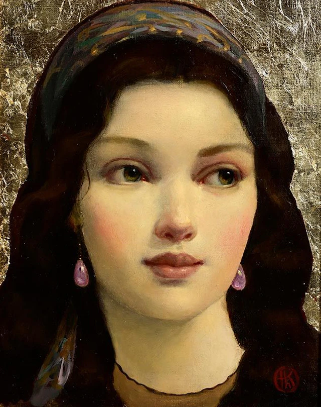 Ken Hamilton (b.1956) Girl with Amethyst and Gold