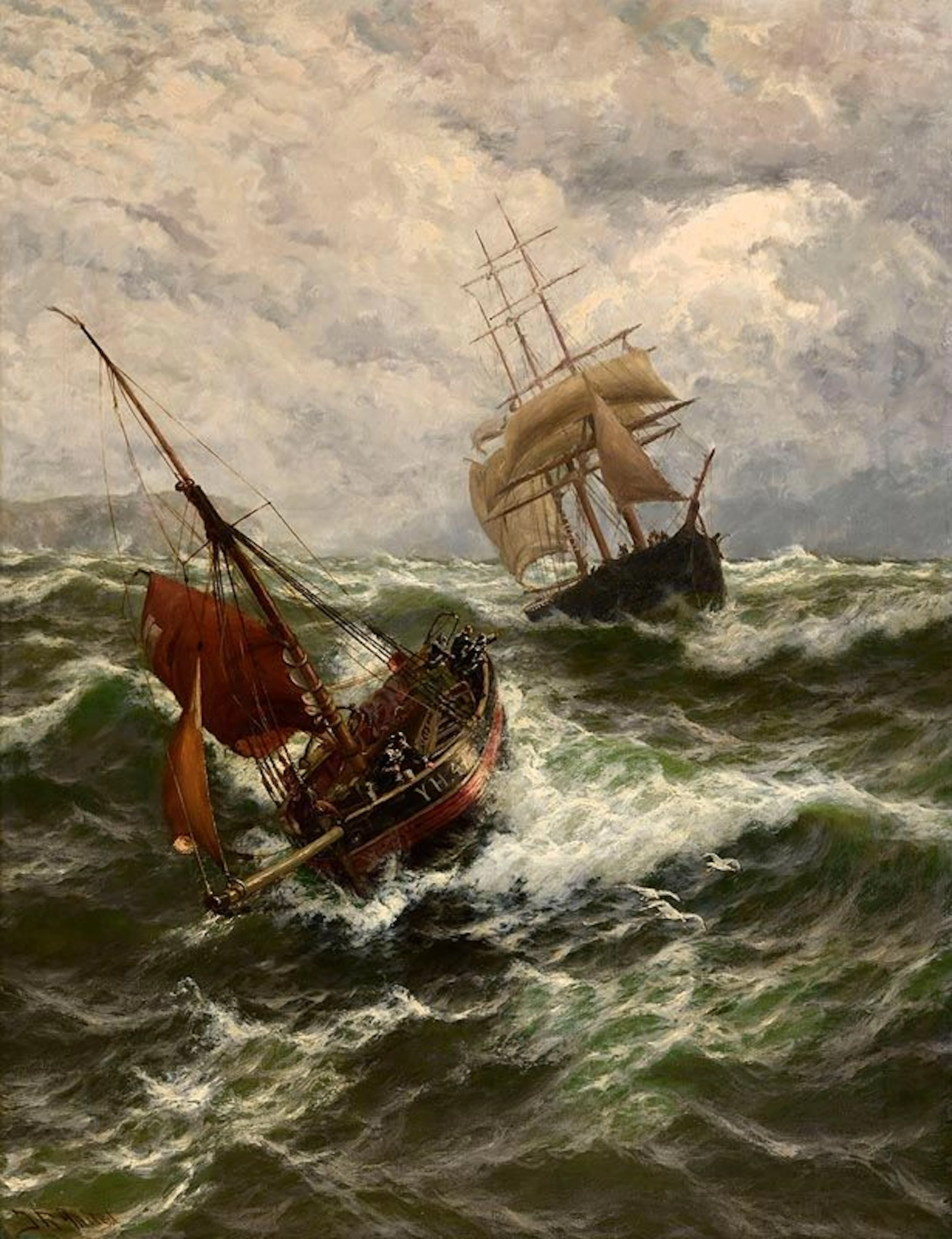 Thomas Rose Miles (1844-1916) Blowing Hard, Off Beachy Head