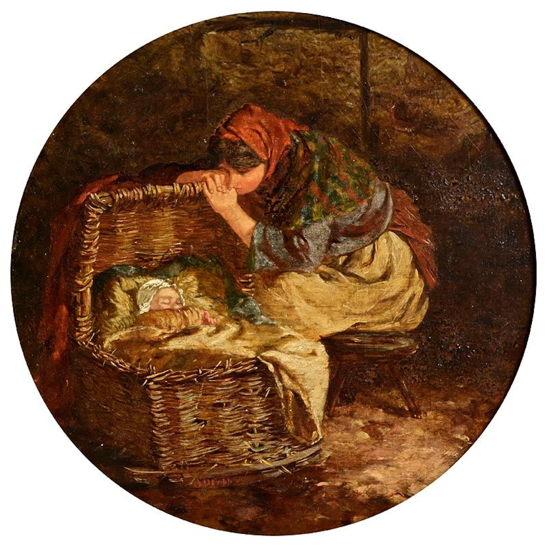 Alfred Downing Fripp (1822-1895) Mother Watching over Child in a Wicker