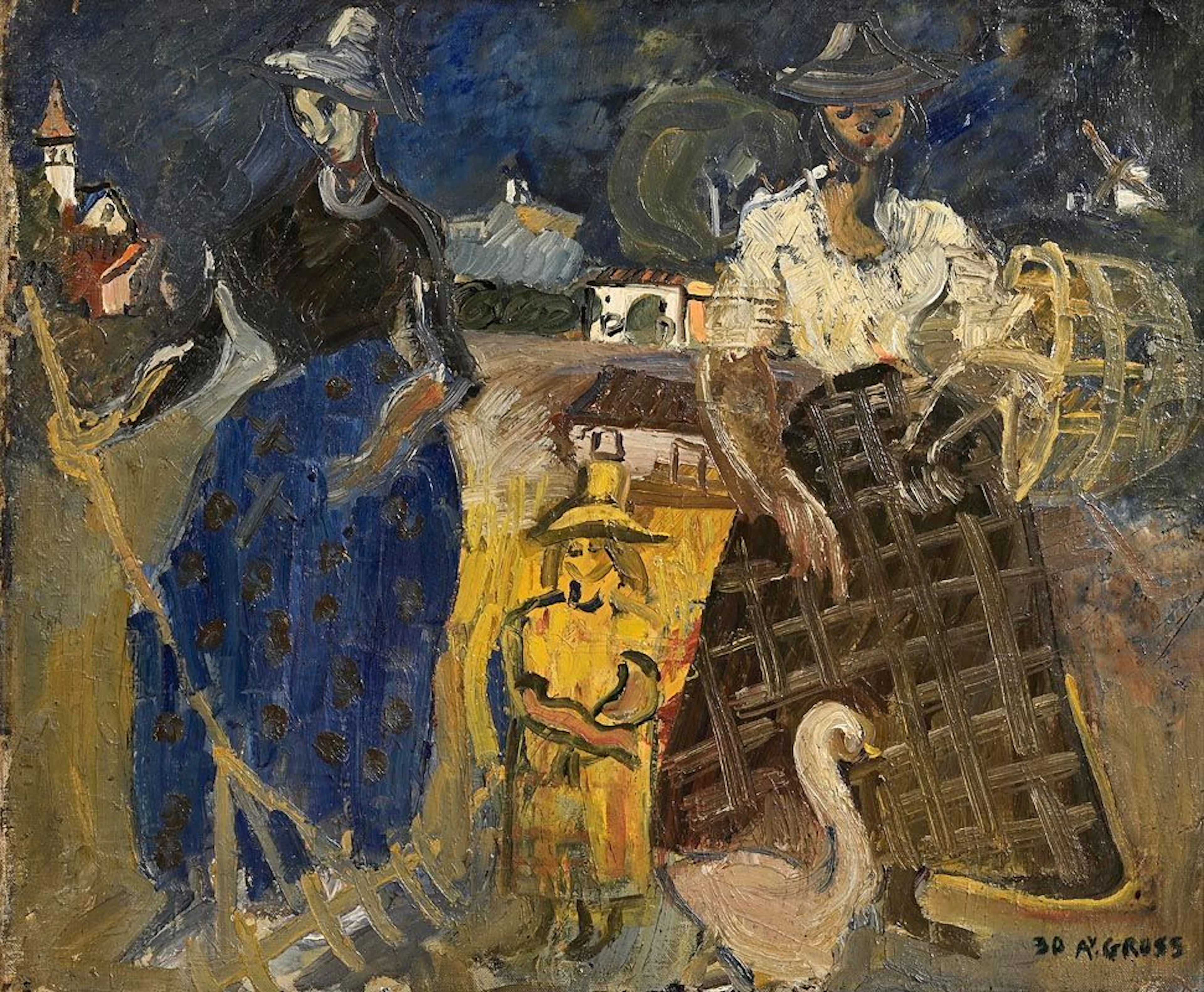 Anthony Gross (1905-1984) Two Peasant Women with Basket and Goose (1930)