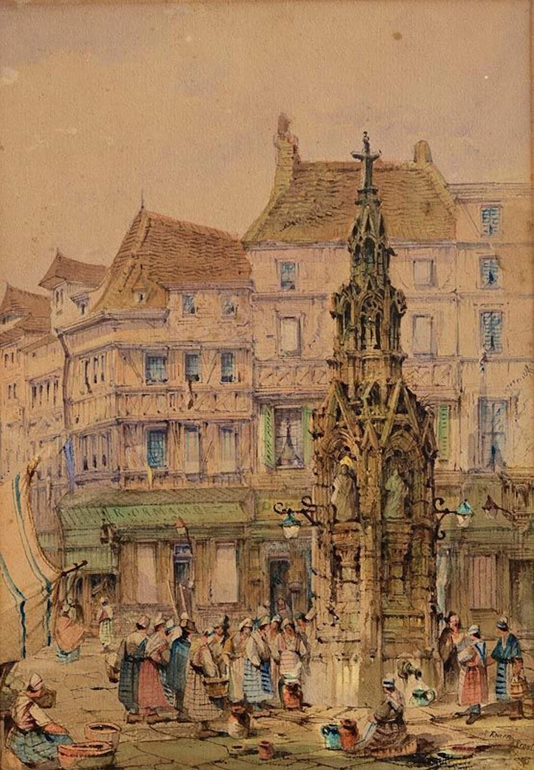 Samuel Prout (1783-1852) Rouen Street Scene