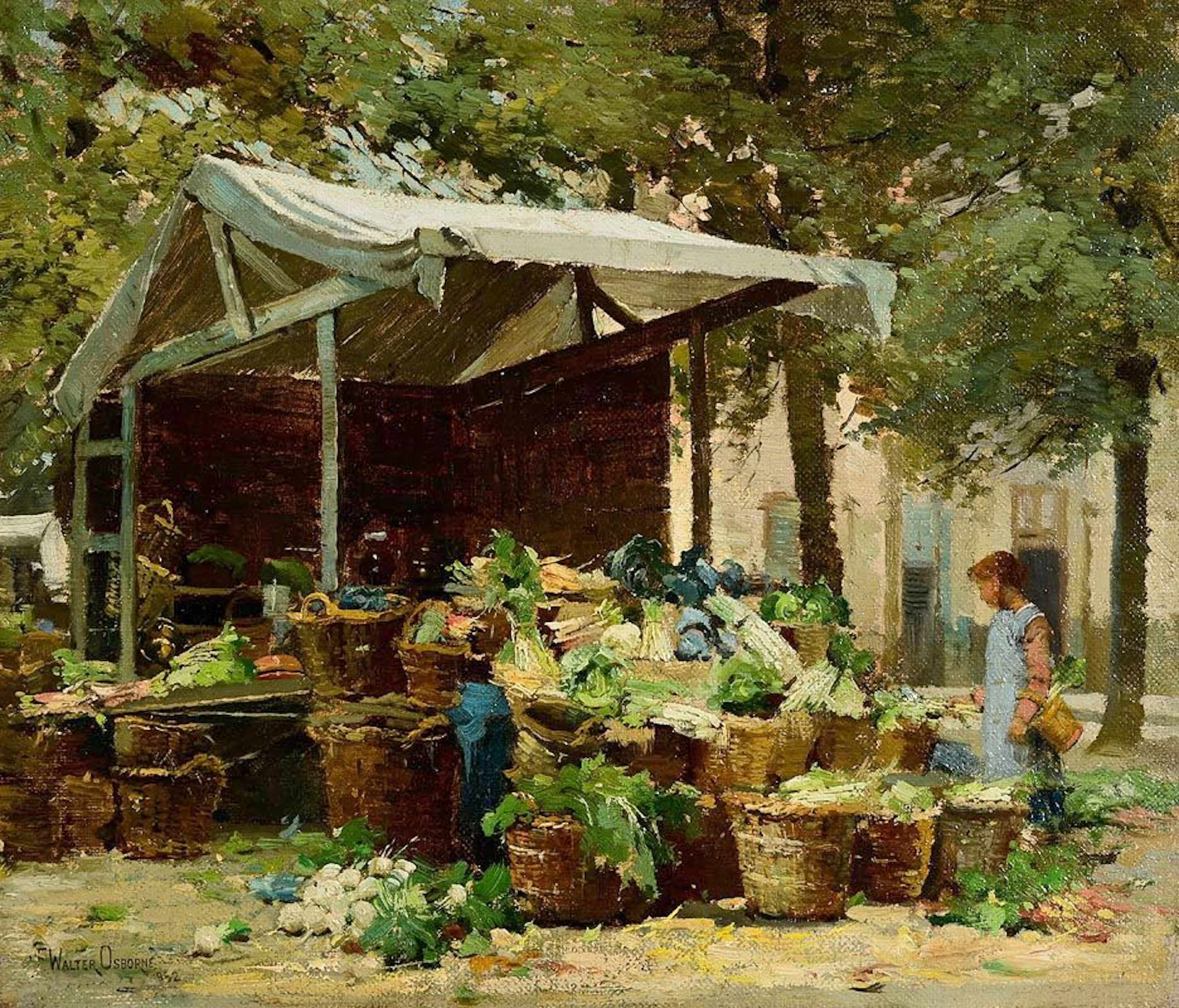 Walter Frederick Osborne (1859-1903) In the Market Place of Bruges (1882)