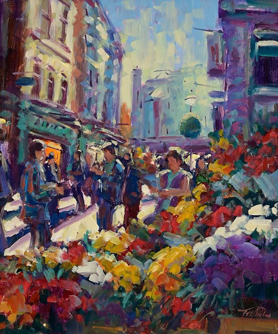 Norman Teeling (b.1944) Flower Sellers, Grafton Street, Dublin