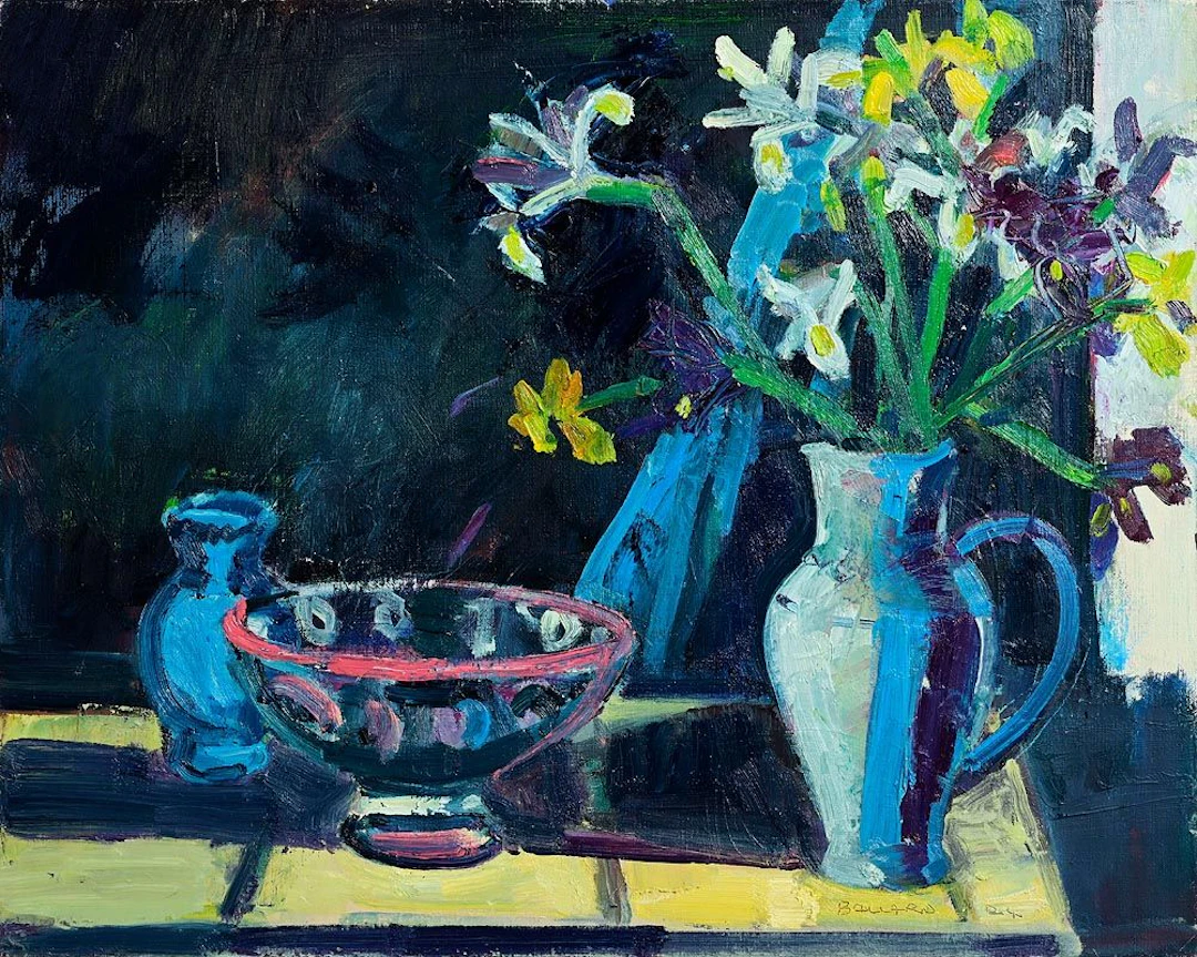 Brian Ballard (b.1943) Coloured Bowl and Irises (2024)