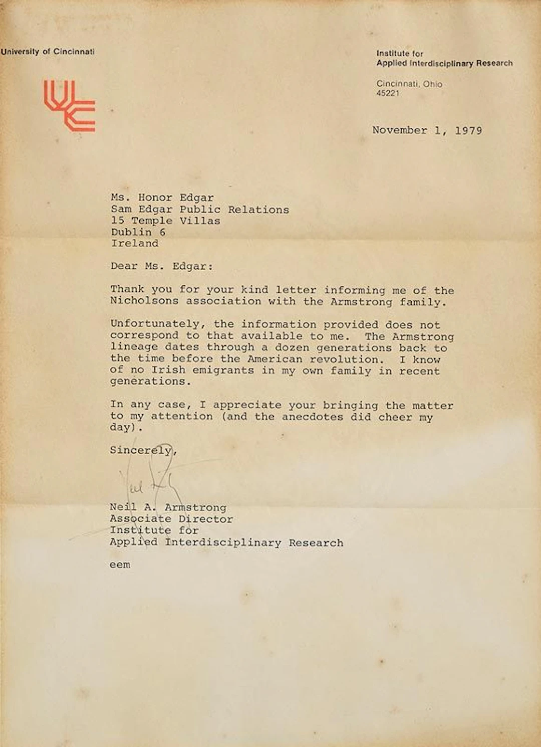 Neil Armstrong (1930-2012) Correspondence with Neil Armstrong