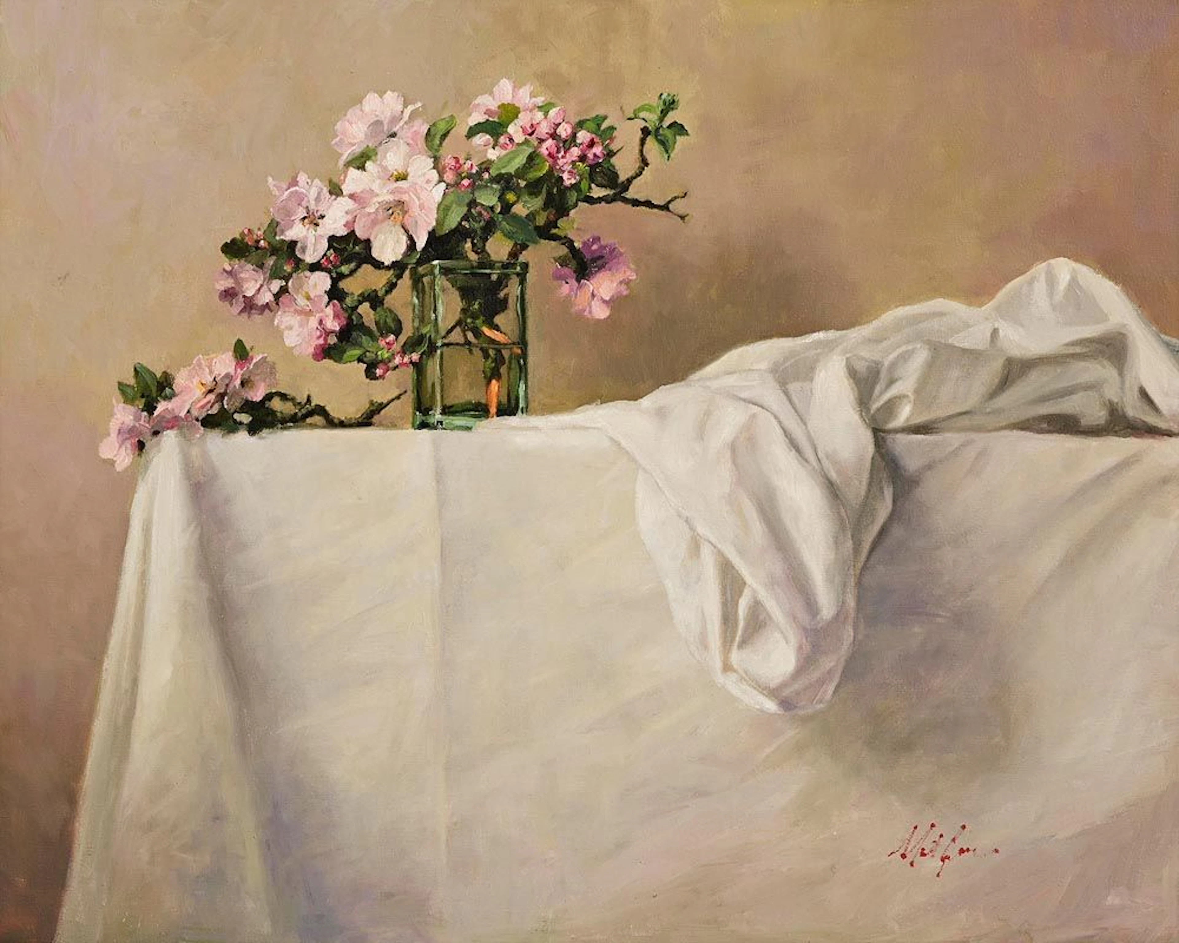 Mat Grogan (b.1947) Tablecloth and Apple Blossom