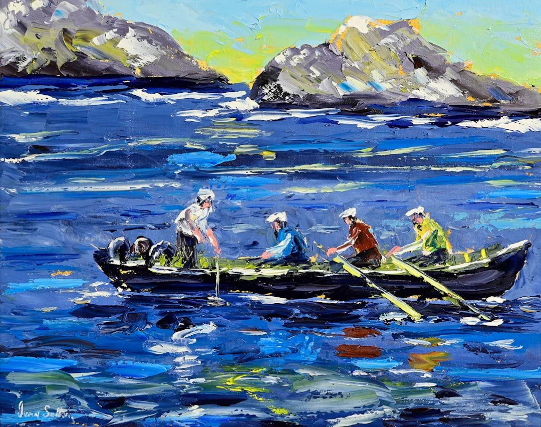 Ivan Sutton (b.1944) Hauling Lobster Pots off Blasket Rocks, Co. Kerry