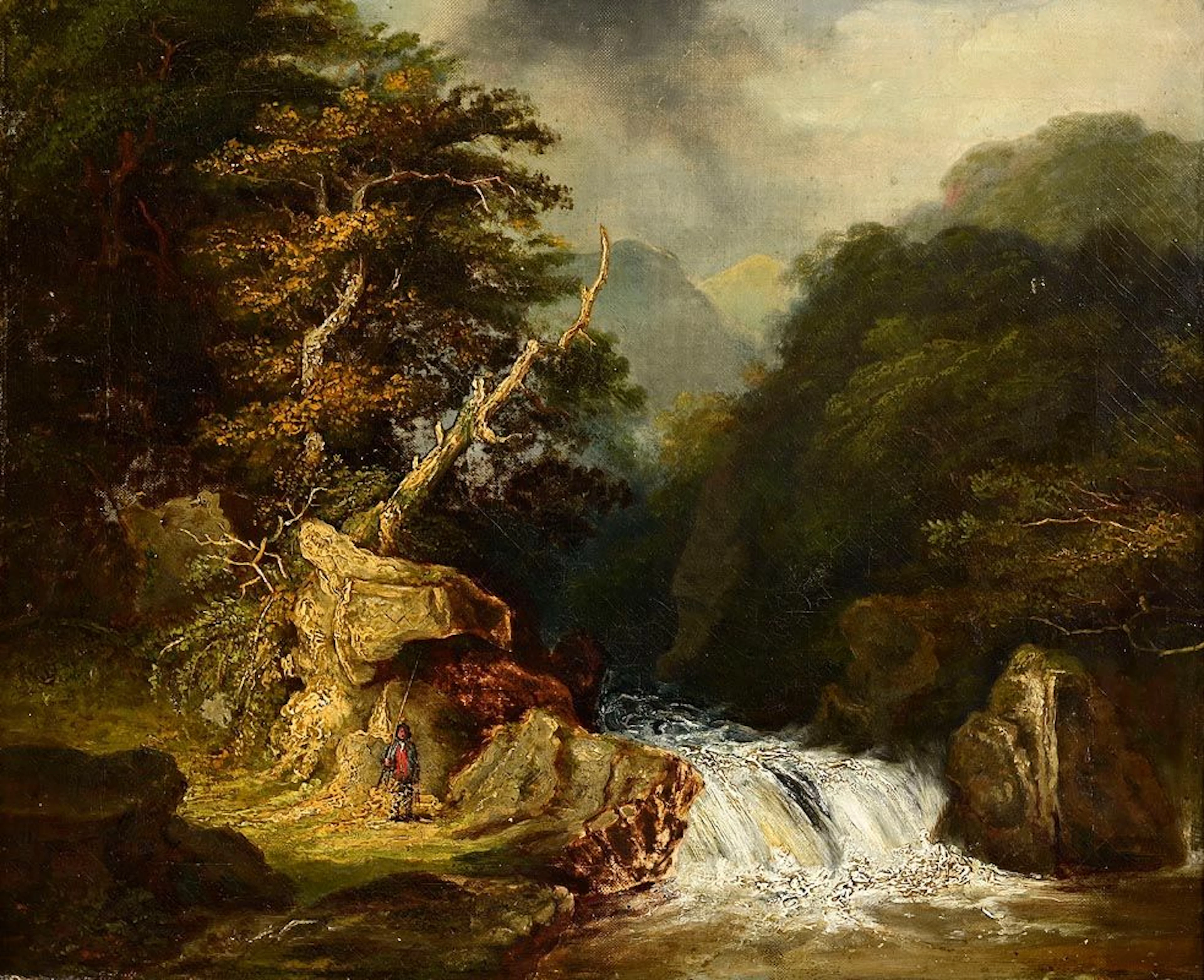 James Arthur O'Connor (1792-1841) Fisherman by a Cascade in Mountainous
