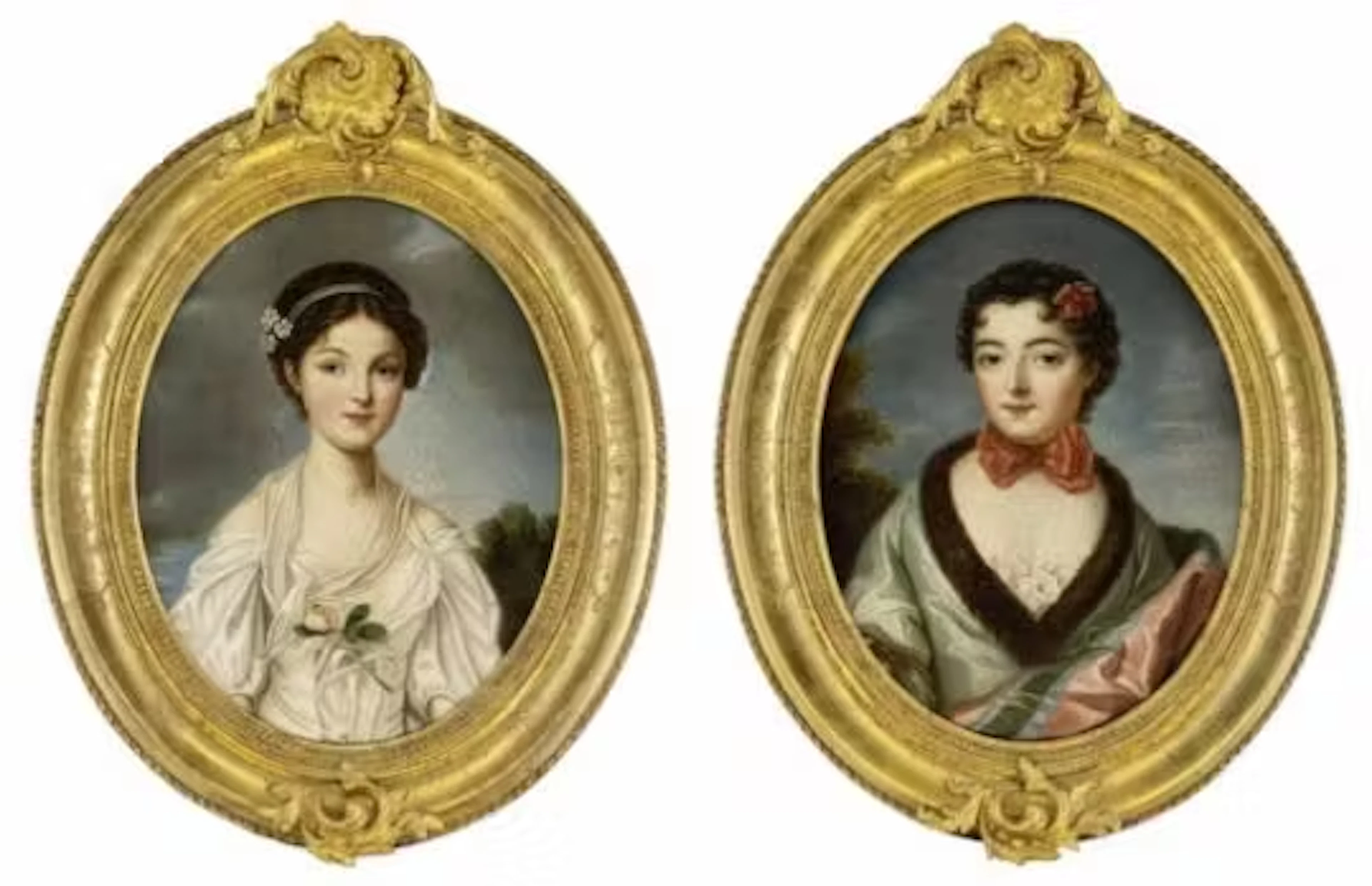 Greuze, Jean-Baptiste und François Boucher - Umkreis: Ovale Bildnispendants