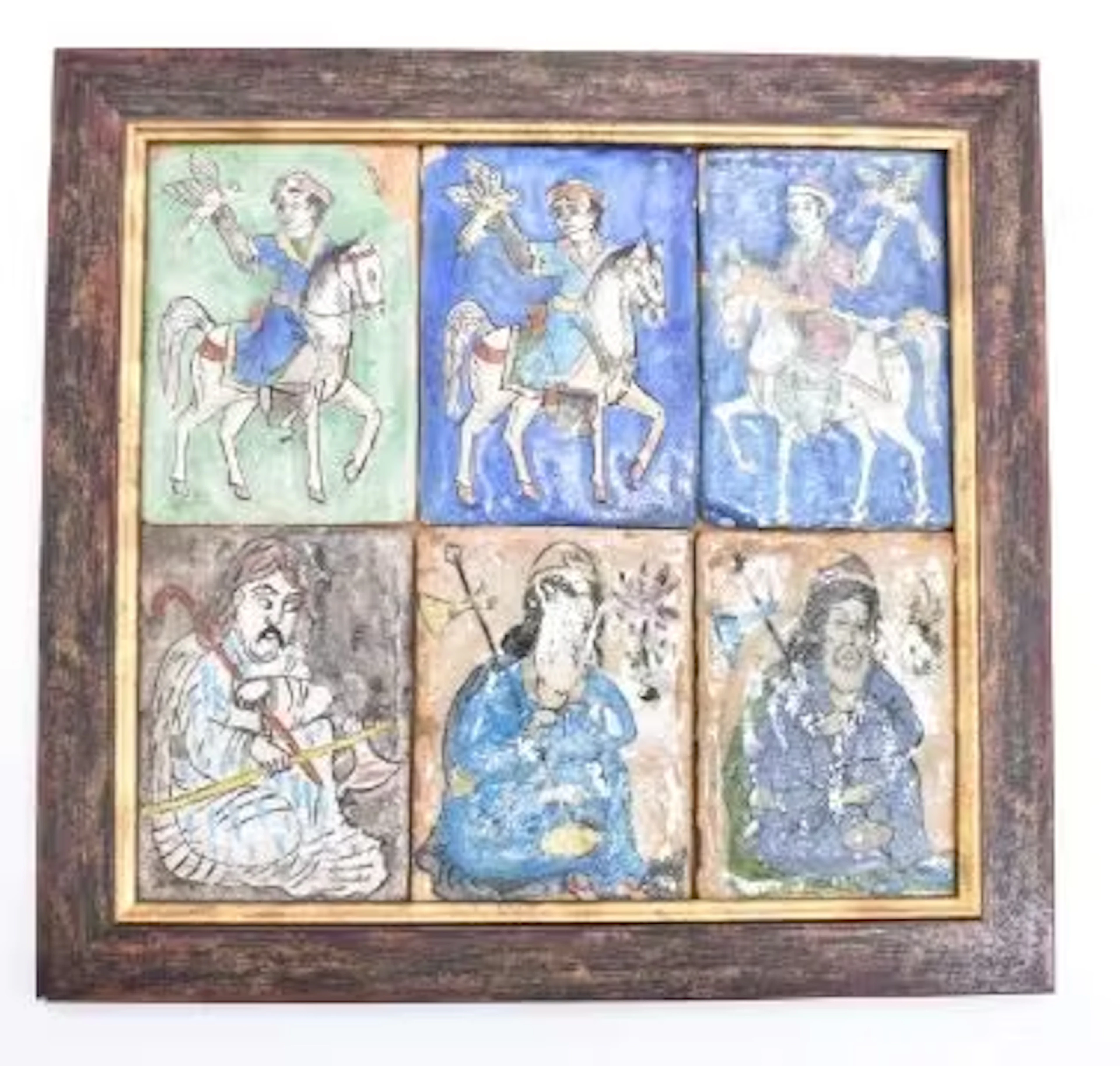 Sechs persische Fliesen, Qajar (Iran), 19. Jh.