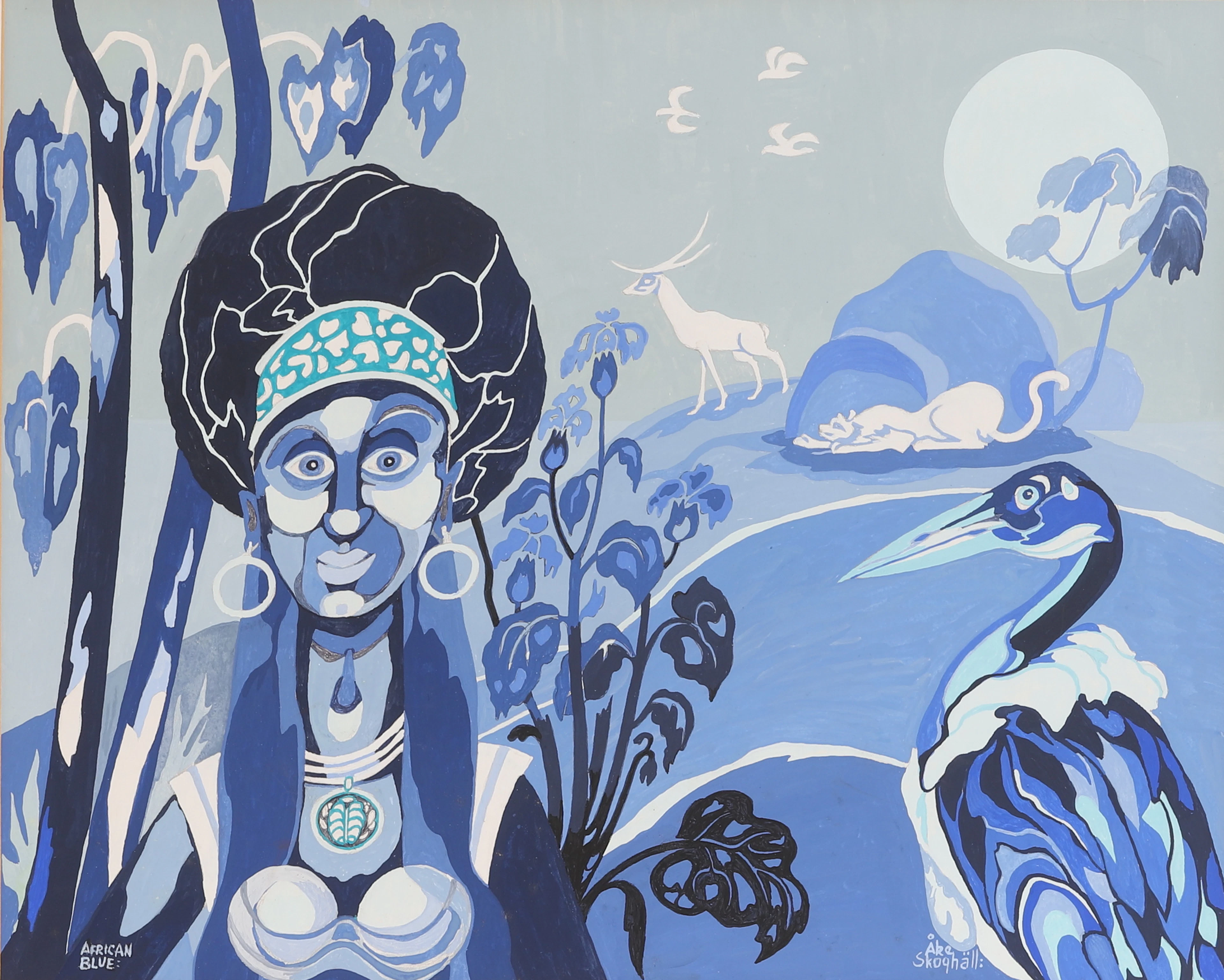 ÅKE SKOGHÄLL. Akvarell, "American blue", signerad.