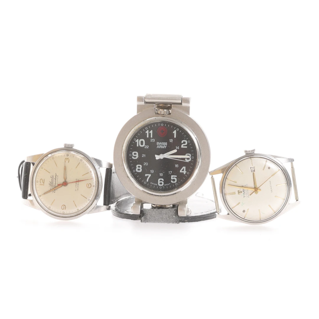 ARMBANDSUR 2 stycken, Atlantic, Tissot. FICKUR, Swiss army. 1900-tal.