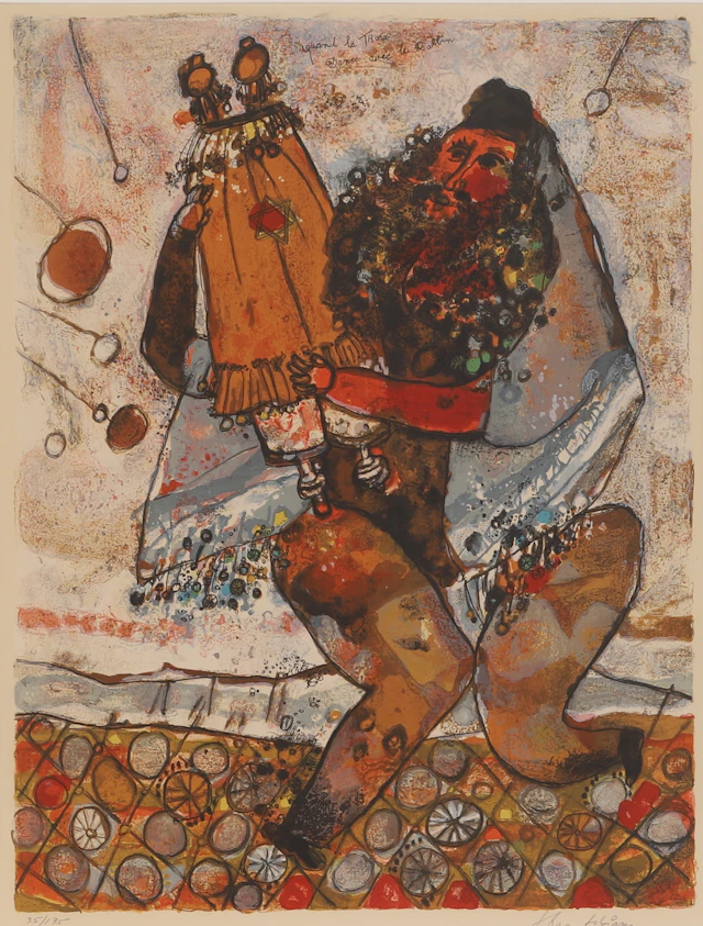 THÉO TOBIASSE. Färglitografi, "Grand la Thora dansa avec le Rabbin"