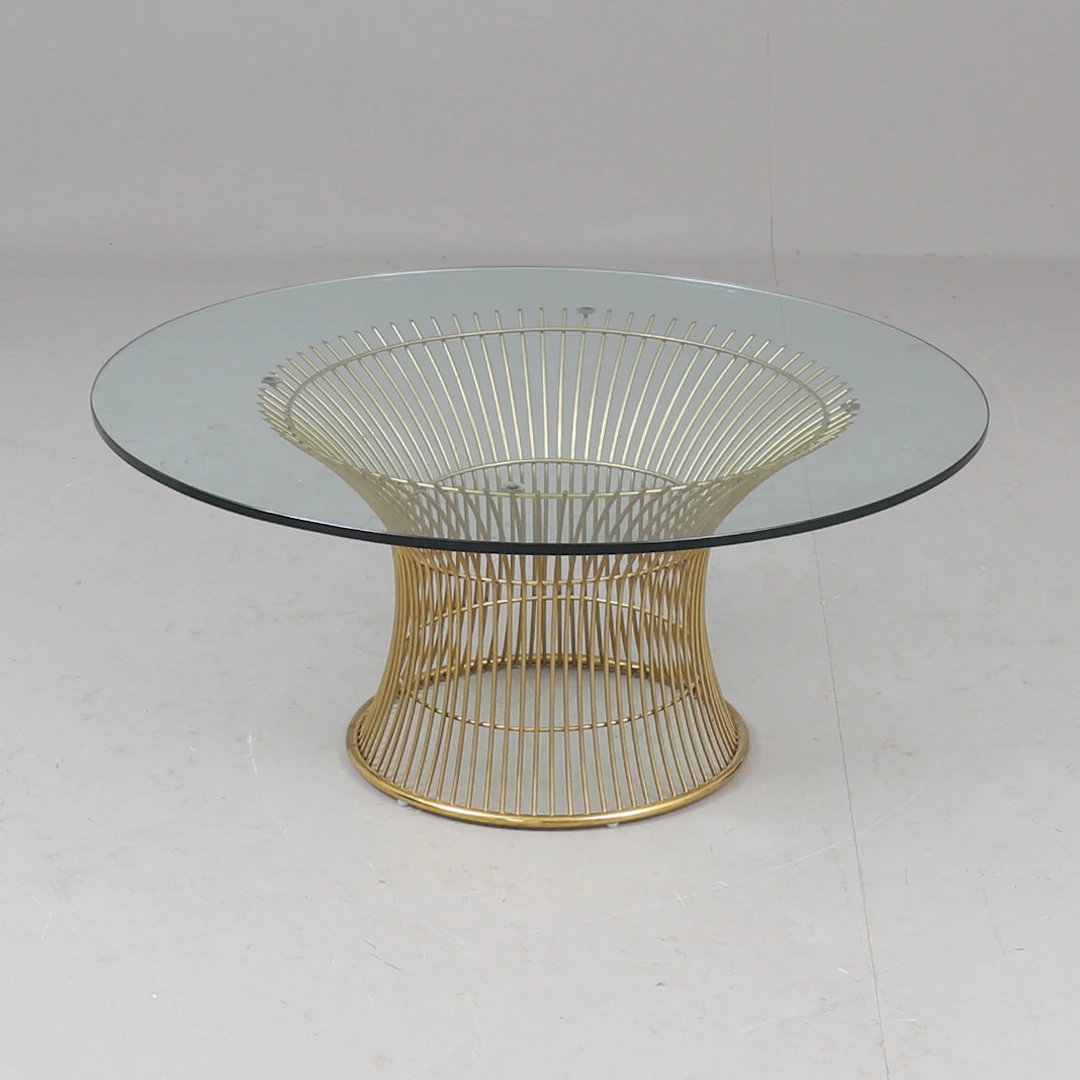 WARREN PLATNER. Soffbord, mässing och glas för knoll.