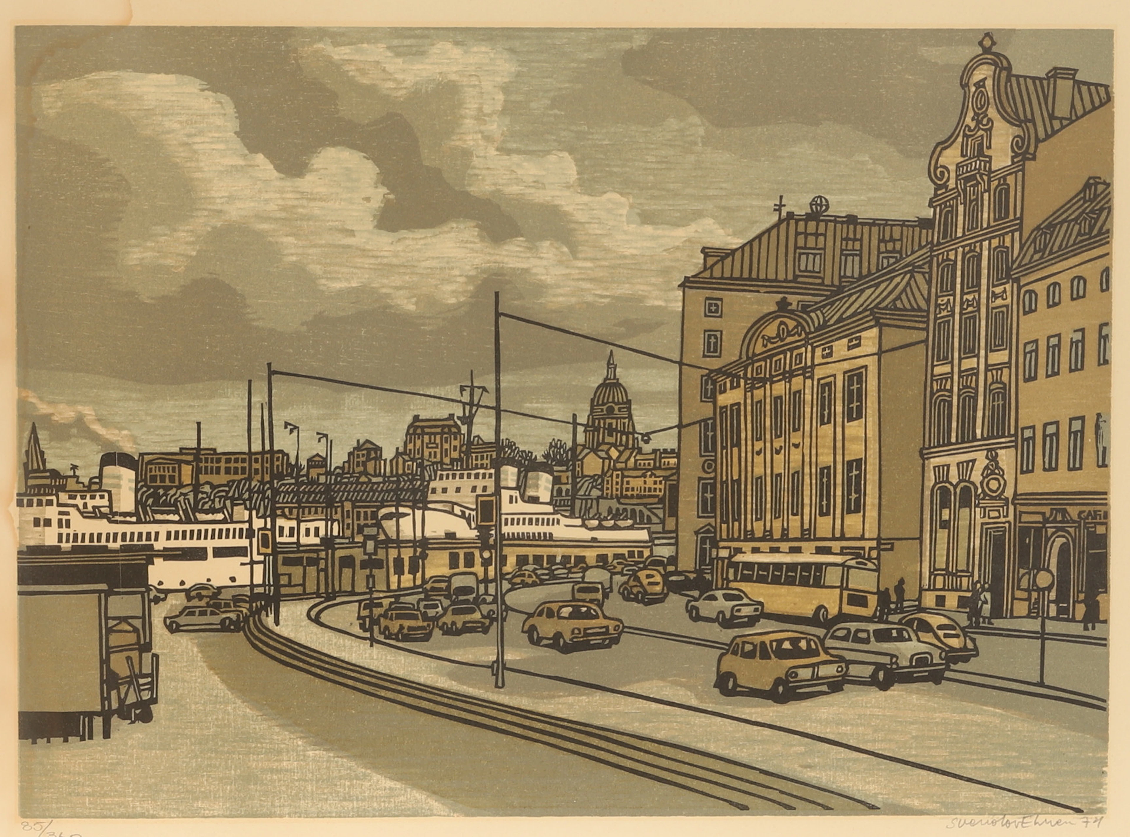 SVENOLOV EHRÉN. Färglitografi, Stockholmssmotiv, signerad och numrerad.