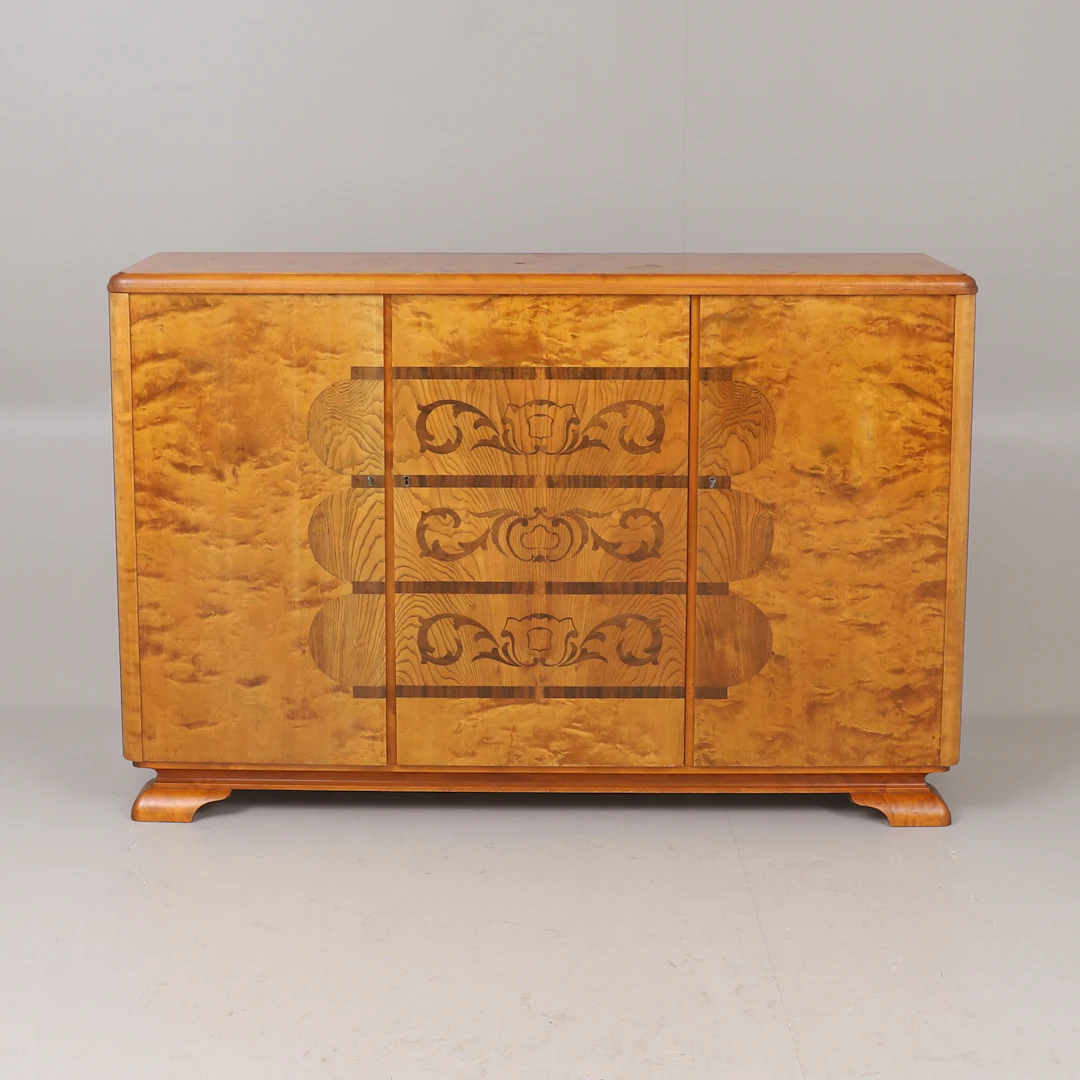 SKÅP, björk med intarsia, art deco, 1900-talets första hälft.