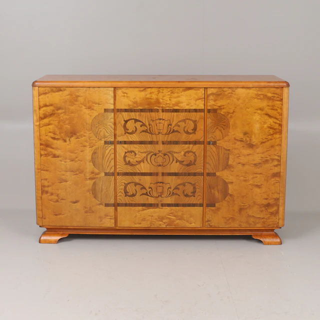 SKÅP, björk med intarsia, art deco, 1900-talets första hälft.