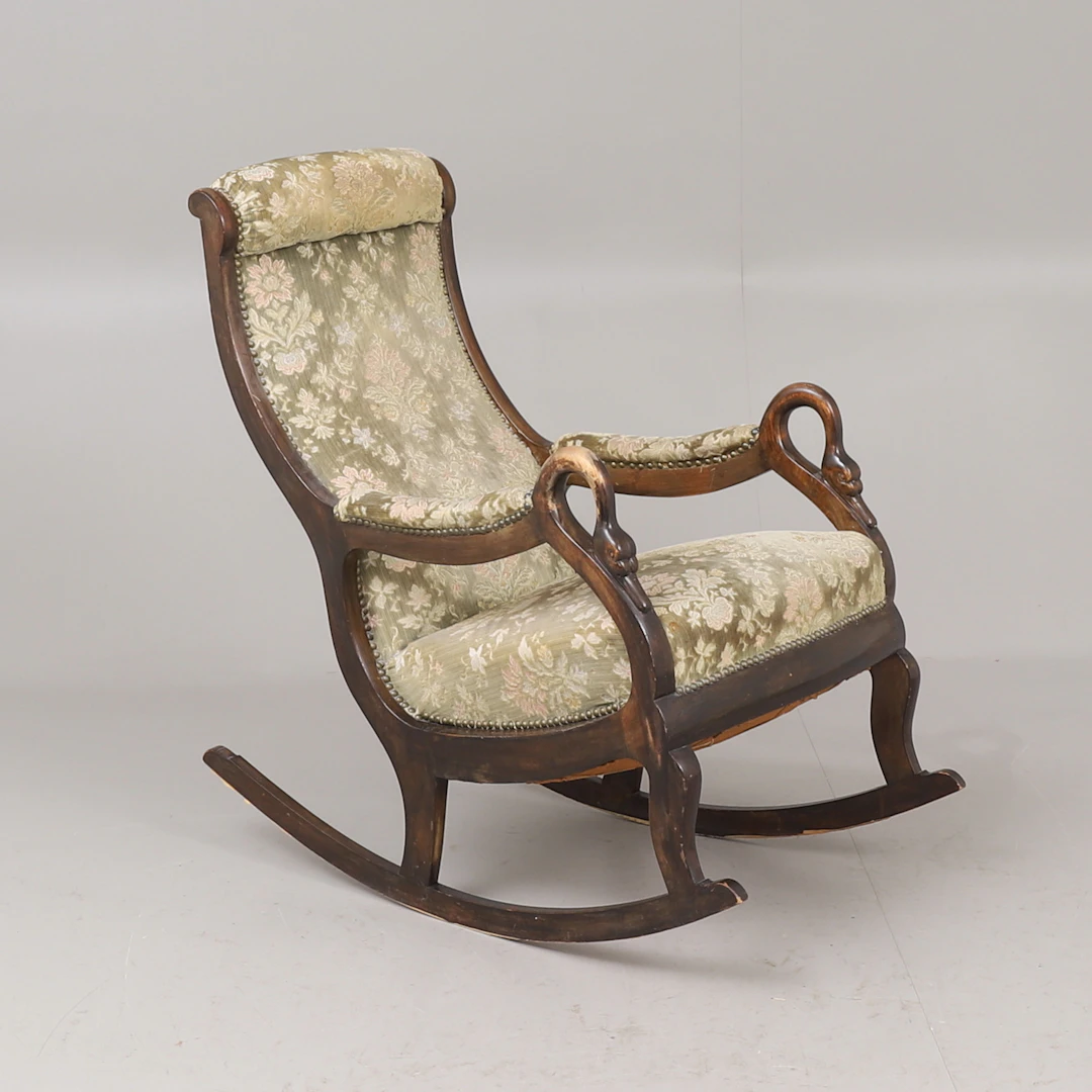 GUNGSTOL, trä, stoppad rygg och sitts, tidigt 1900-tal.