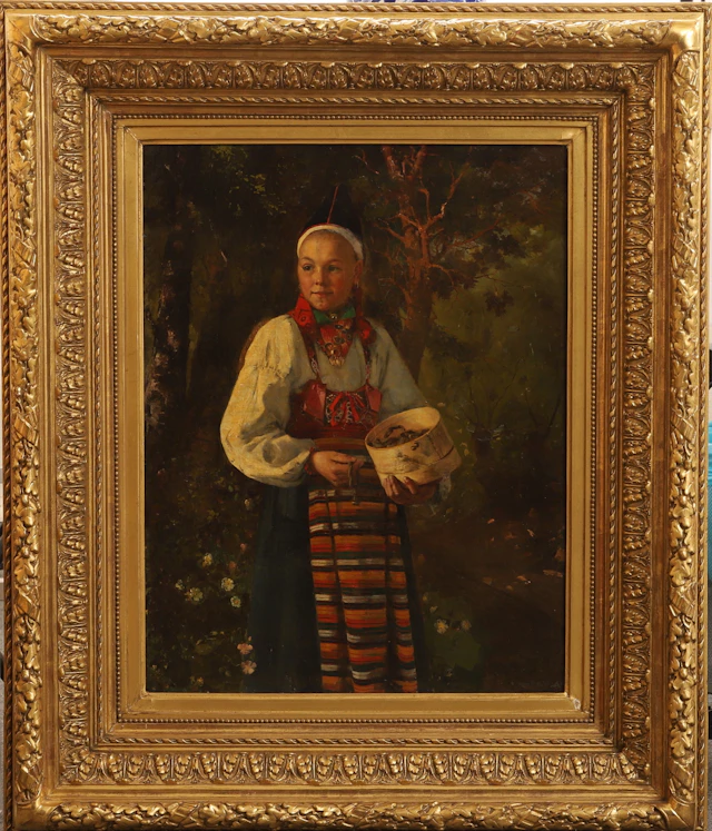JOSEF WILHELM WALLANDER (1821-1888). Olja på duk, flicka i folkdräkt