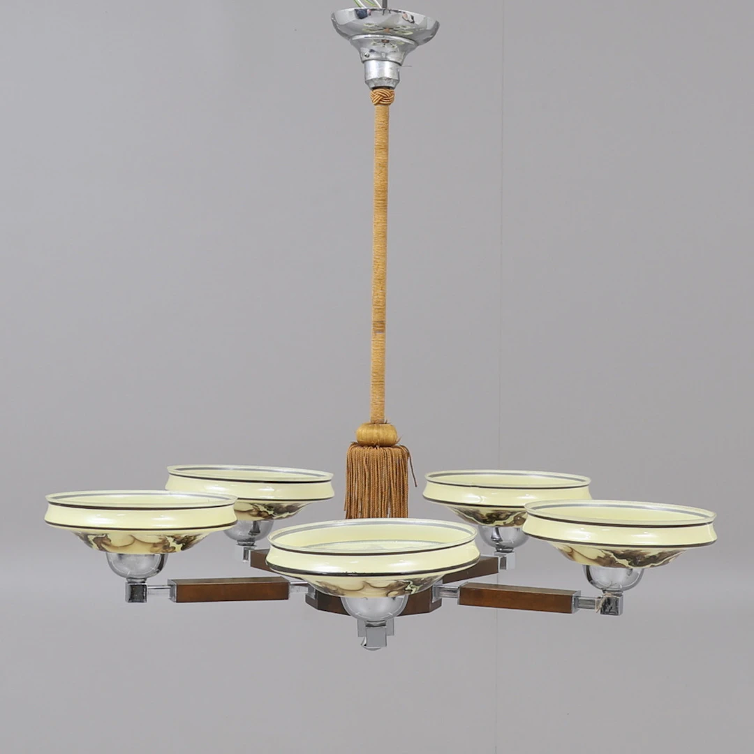 TAKLAMPA, trä, metall och glas, 1930-tal.