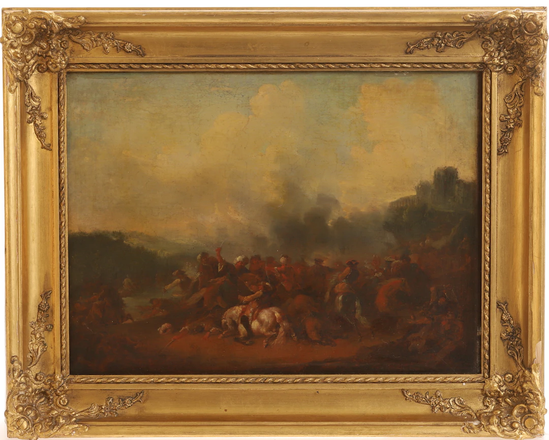 OKÄND KONSTNÄR, olja på duk, bataljmålning, 1700/1800-tal.