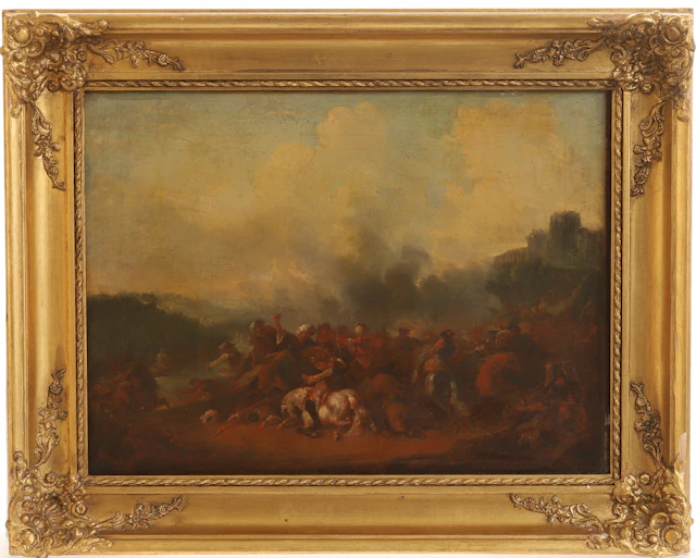 OKÄND KONSTNÄR, olja på duk, bataljmålning, 1700/1800-tal.