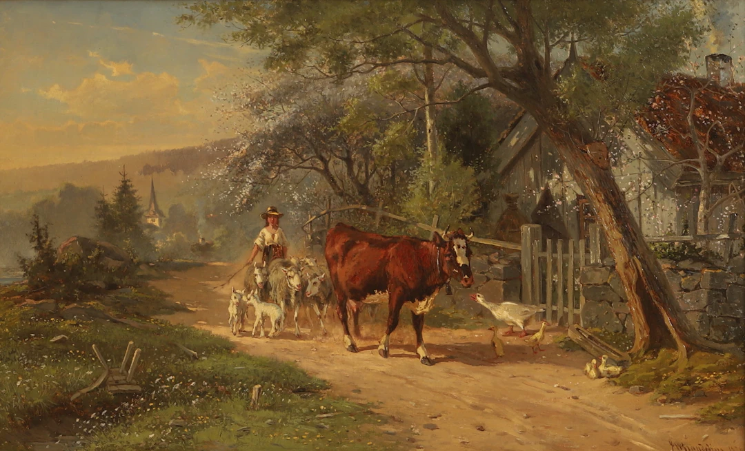 GUSTAF BRANDELIUS (1883-!884). Olja på duk, Flicka i vårlandskap med