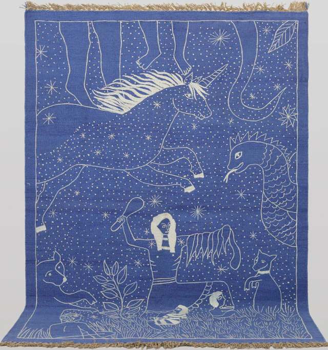 MATTA, Kelim med handbroderad dekor, cirka 180 x 122 cm.
