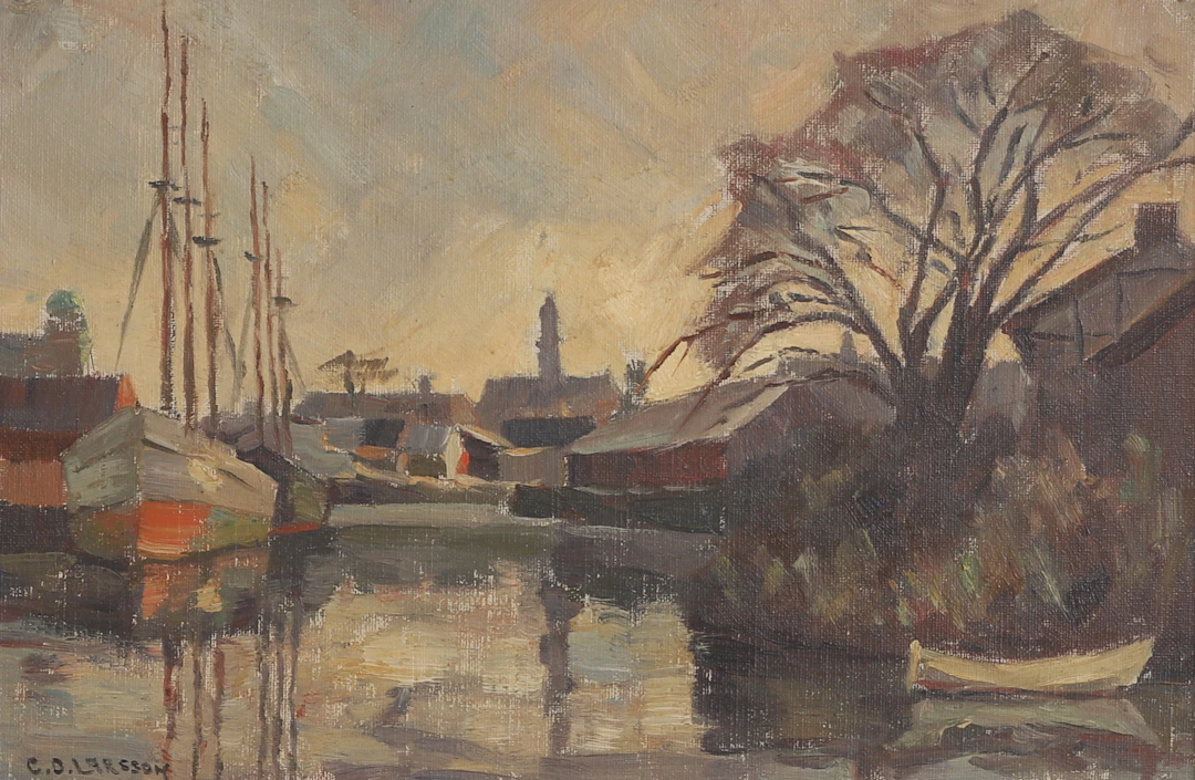CARL OSCAR LARSSON. Olja på pannå, signerad.