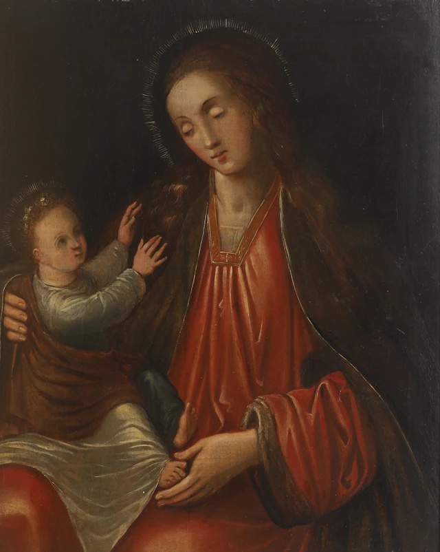 OKÄND KONSTNÄR, antik oljemålning, Madonna med barn, 1700-tal.