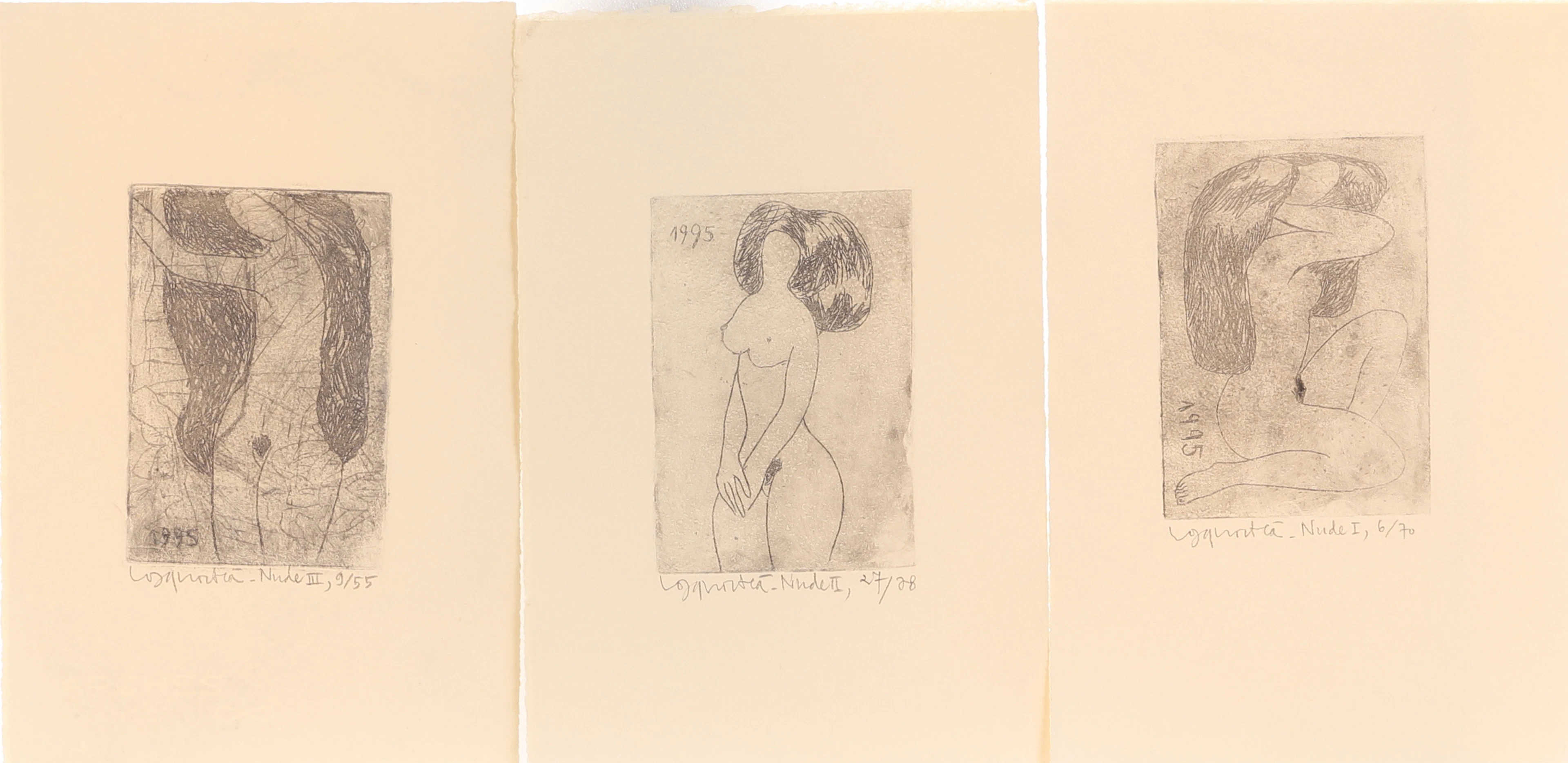 CONG QUOC HA. Etsningar, 3 stycken, "Nude I-III", signerade och numrerade.