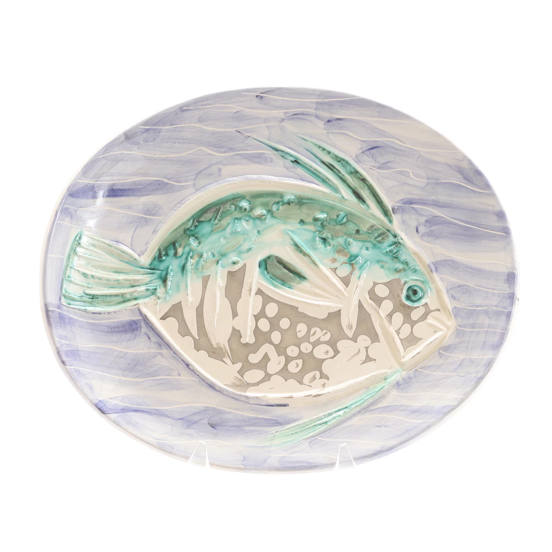PABLO PICASSO. Fat, keramik, "Poisson bleu", Madoura Empreinte Originale