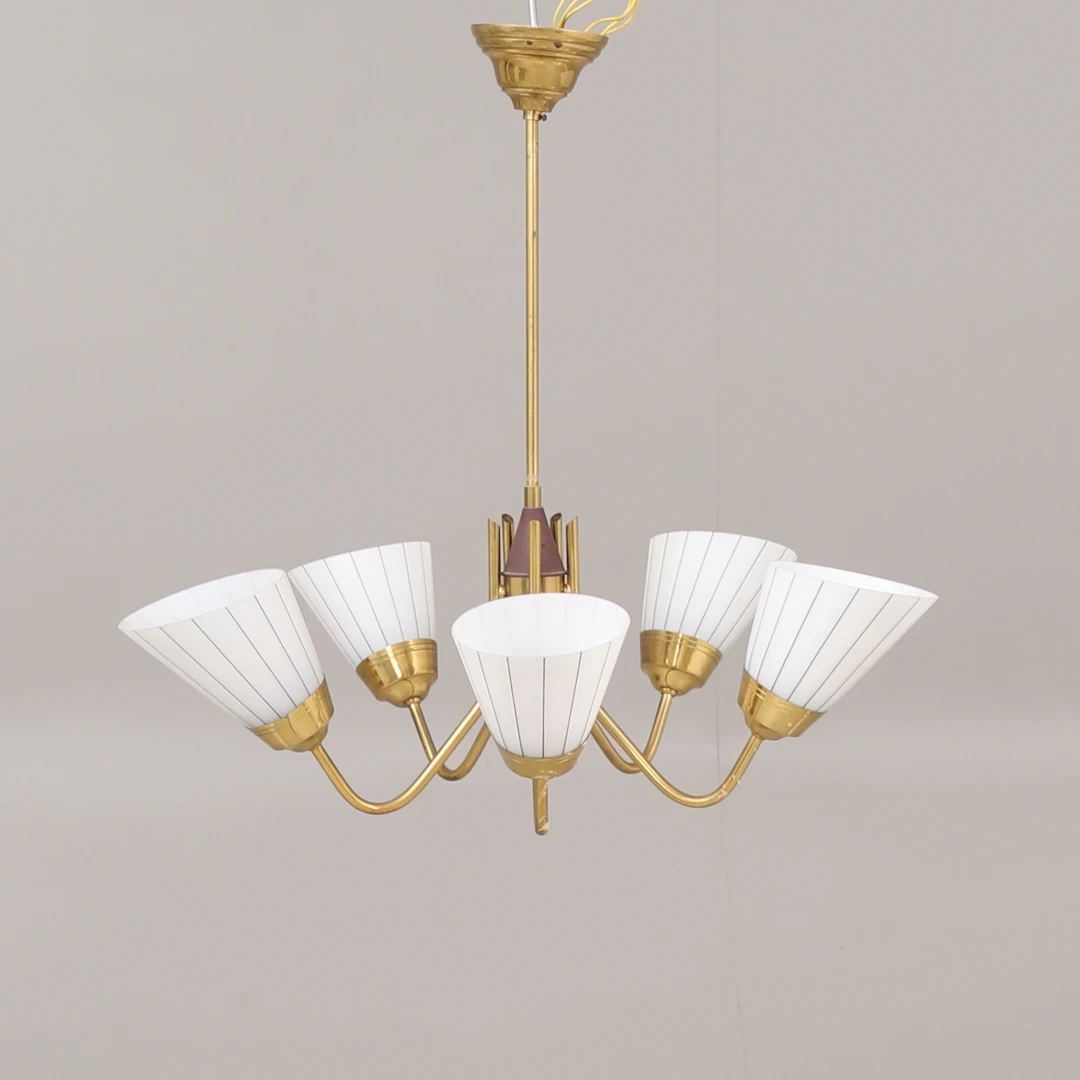 TAKLAMPA, mässing och glas, 1950/60-tal.