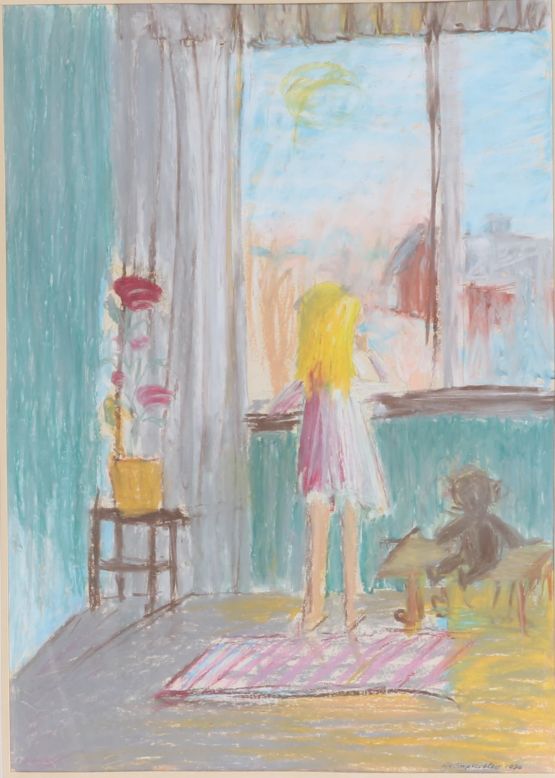 OIDENTIFIERAD KONSTNÄR, blandtekning, signerad gripenblad, 1970.