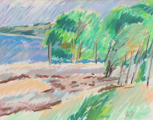 LENNART JOHANSSON. Blandteknik, "Strandbild", monogramsignerad 1989.