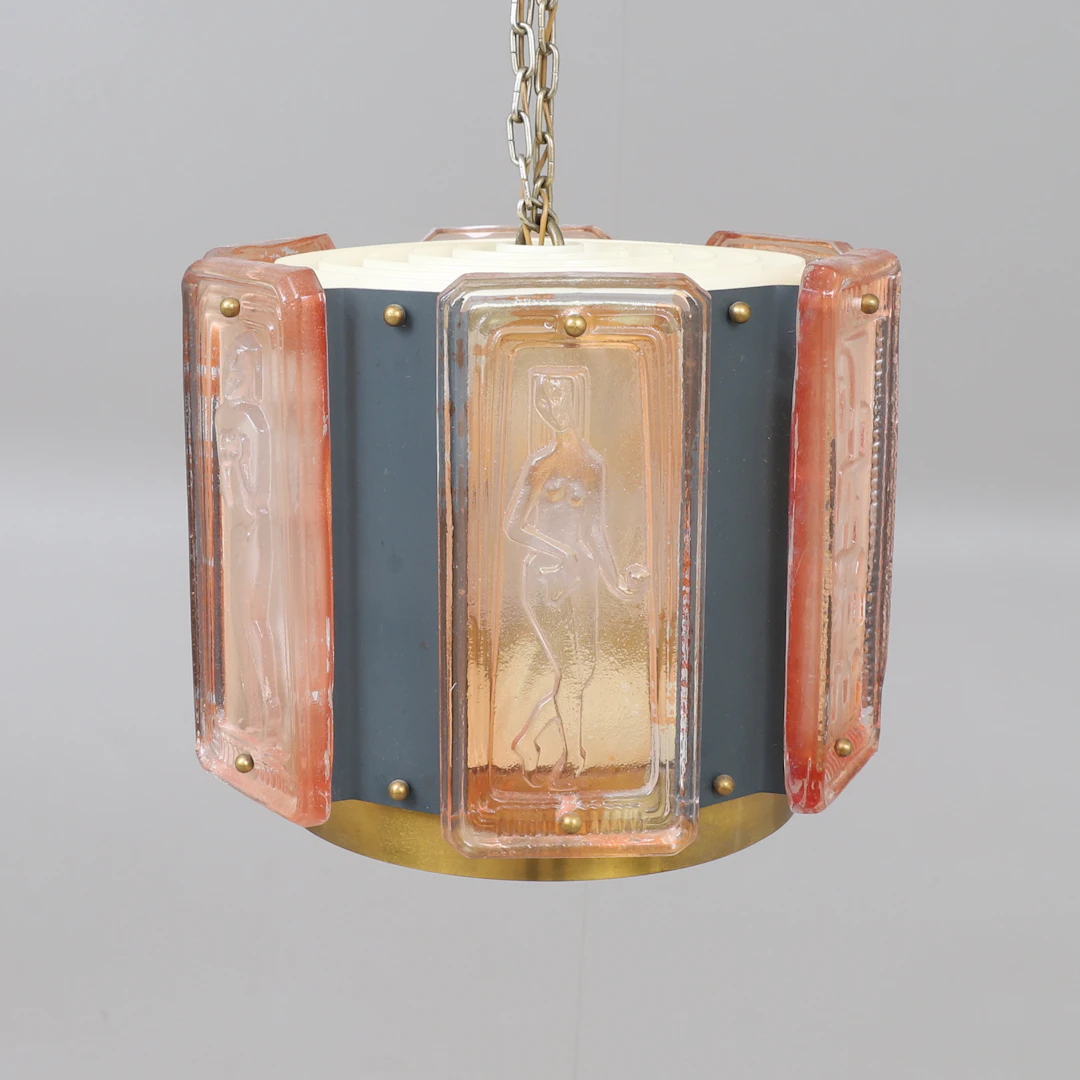 TAKLAMPA, Einar Bäckström, glas och metall, Malmö 1900-talets andra hälft.