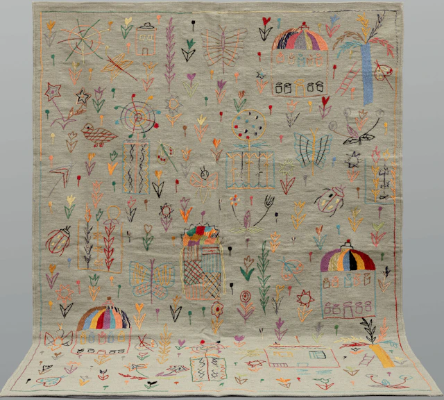 MATTA, Kelim med handbroderad dekor, cirka 239 x 178 cm.