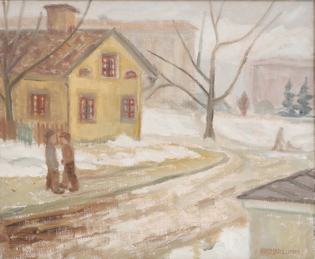 IVAR HAMMARLUND. Olja på duk, "Mucka gräl", signerad.