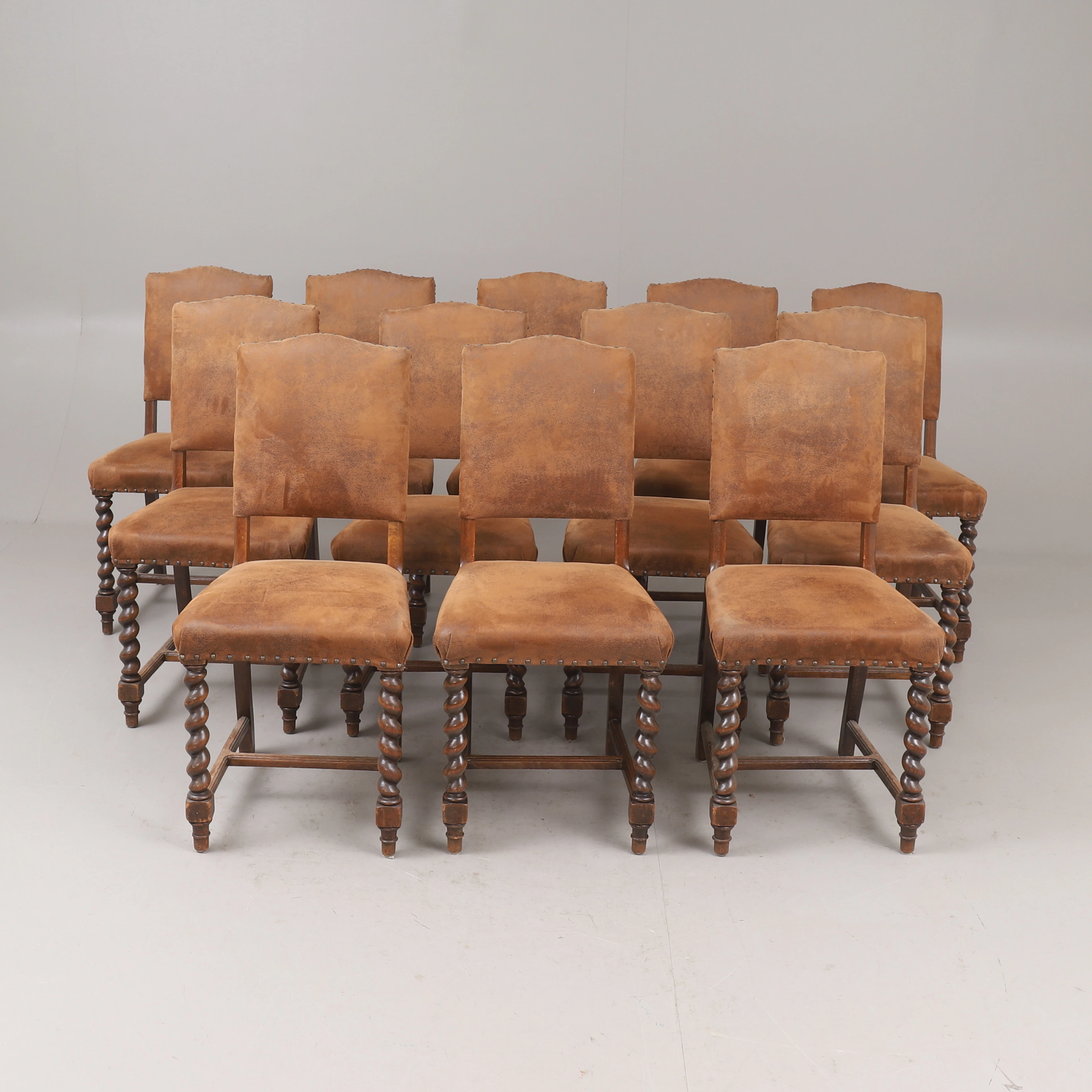 STOLAR, 12 stycken, ek, barockstil, omkring sekelskifte 1800/1900.
