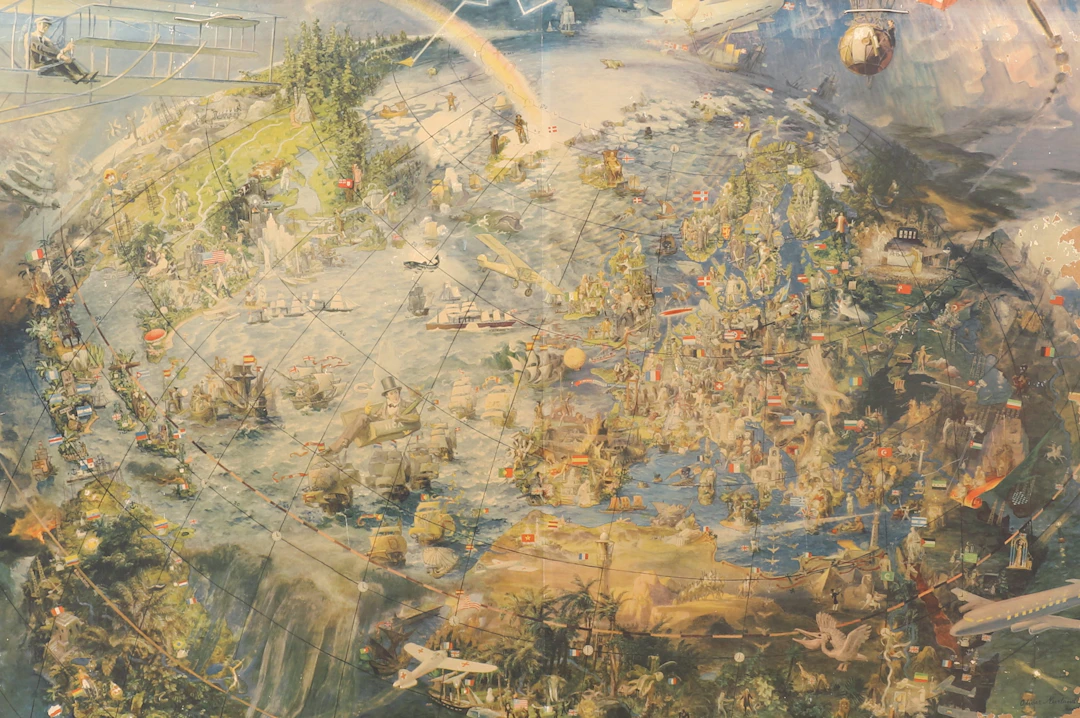 OLIVER NEERLANDS. Efter, Allegorisk världskarta.