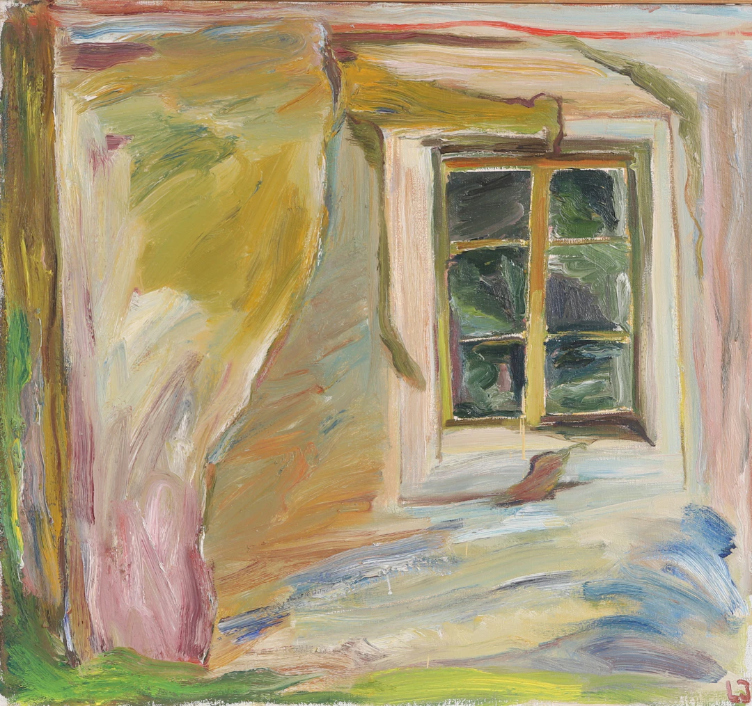 LENNART JOHANSSON. Olja på duk, #Uthusfönster" signerad 1975.