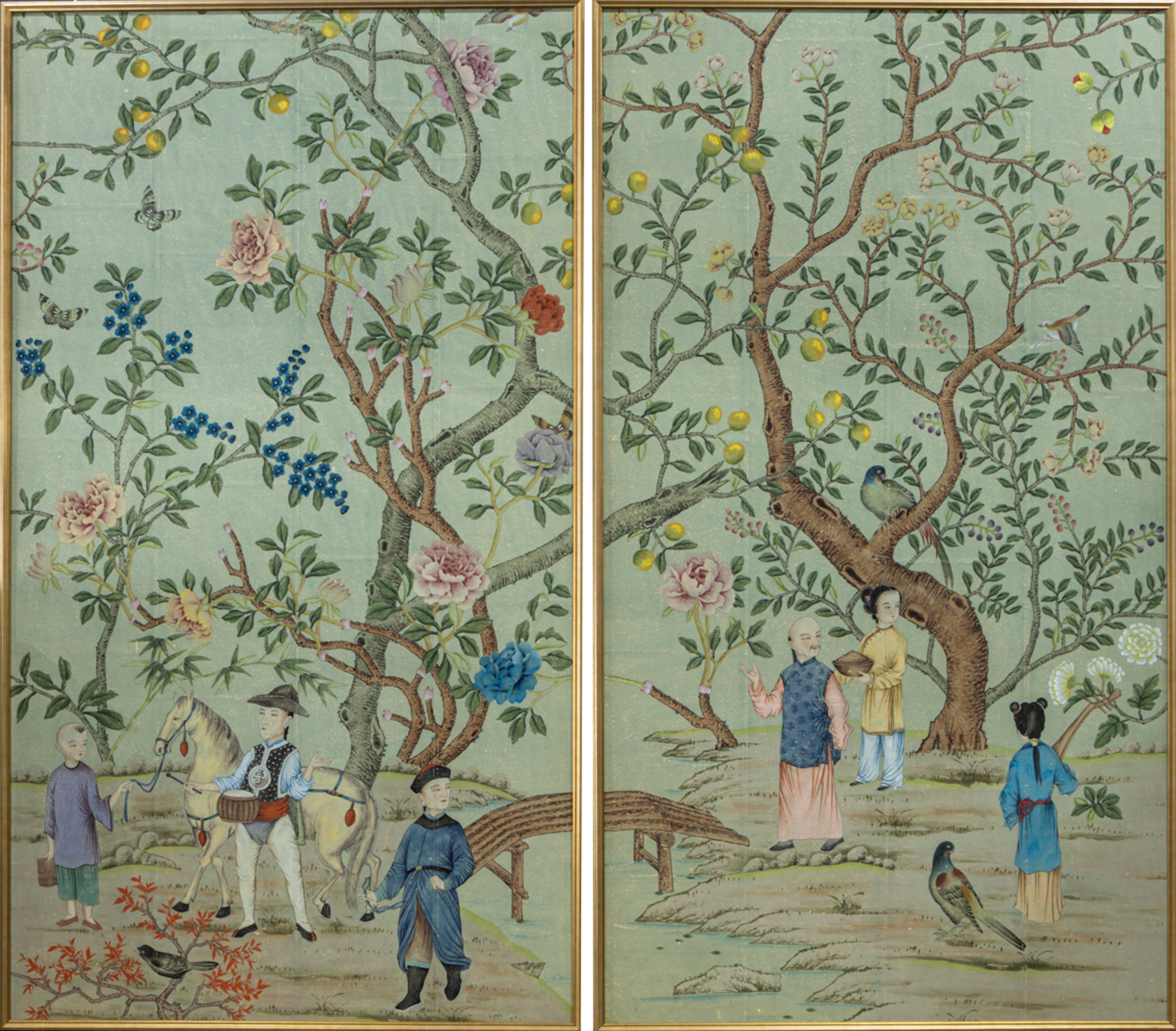 (lot of 2) 'Abbotsford' Chinoiserie pattern panels by de Gournay