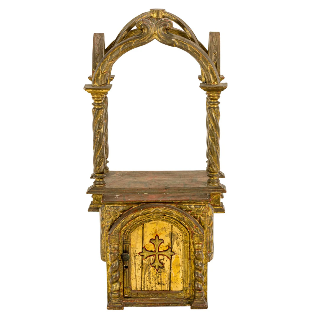 A Continental faux marbleized and giltwood tabernacle