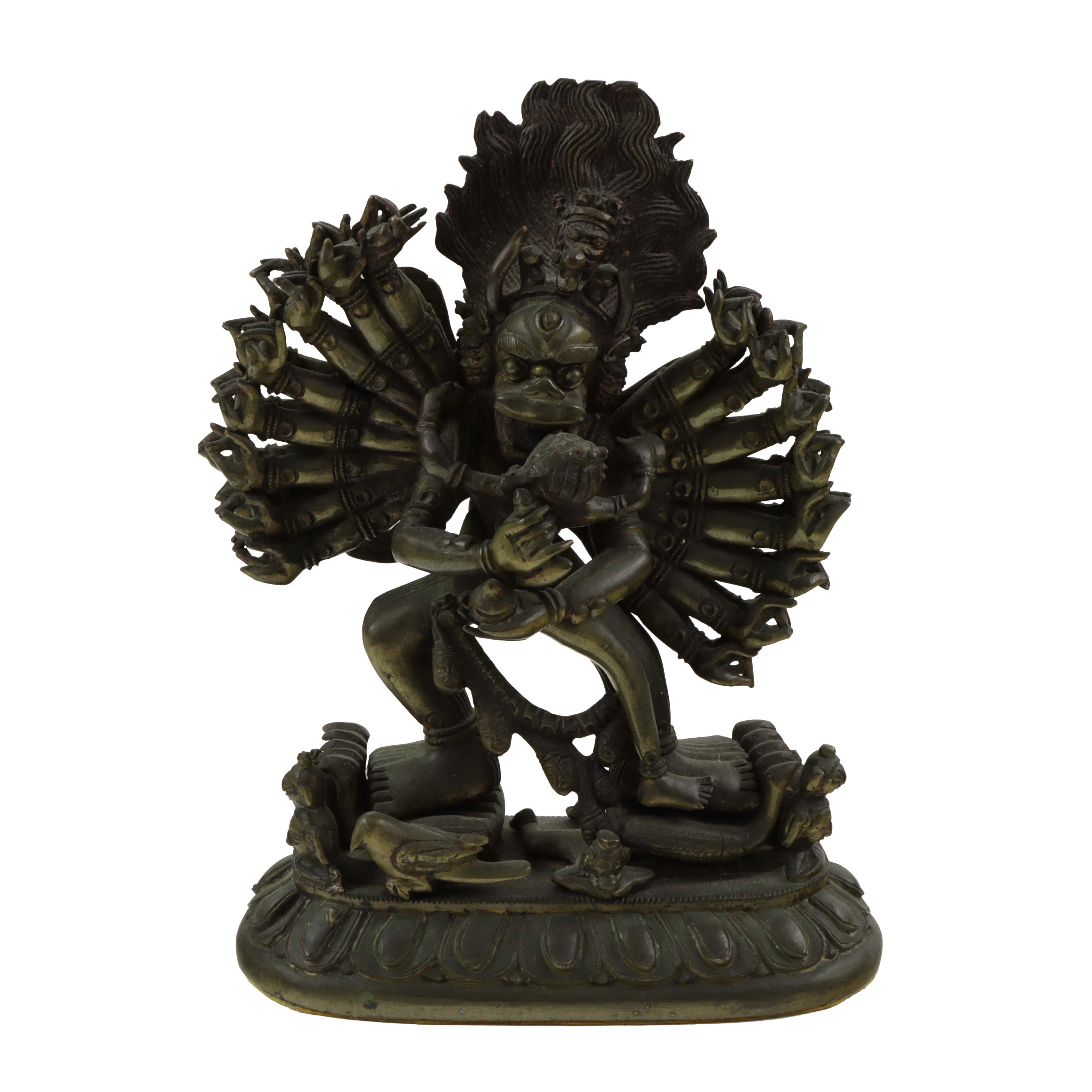 A Tibetan bronze figural group of Vajrabhairava and Vajravetali