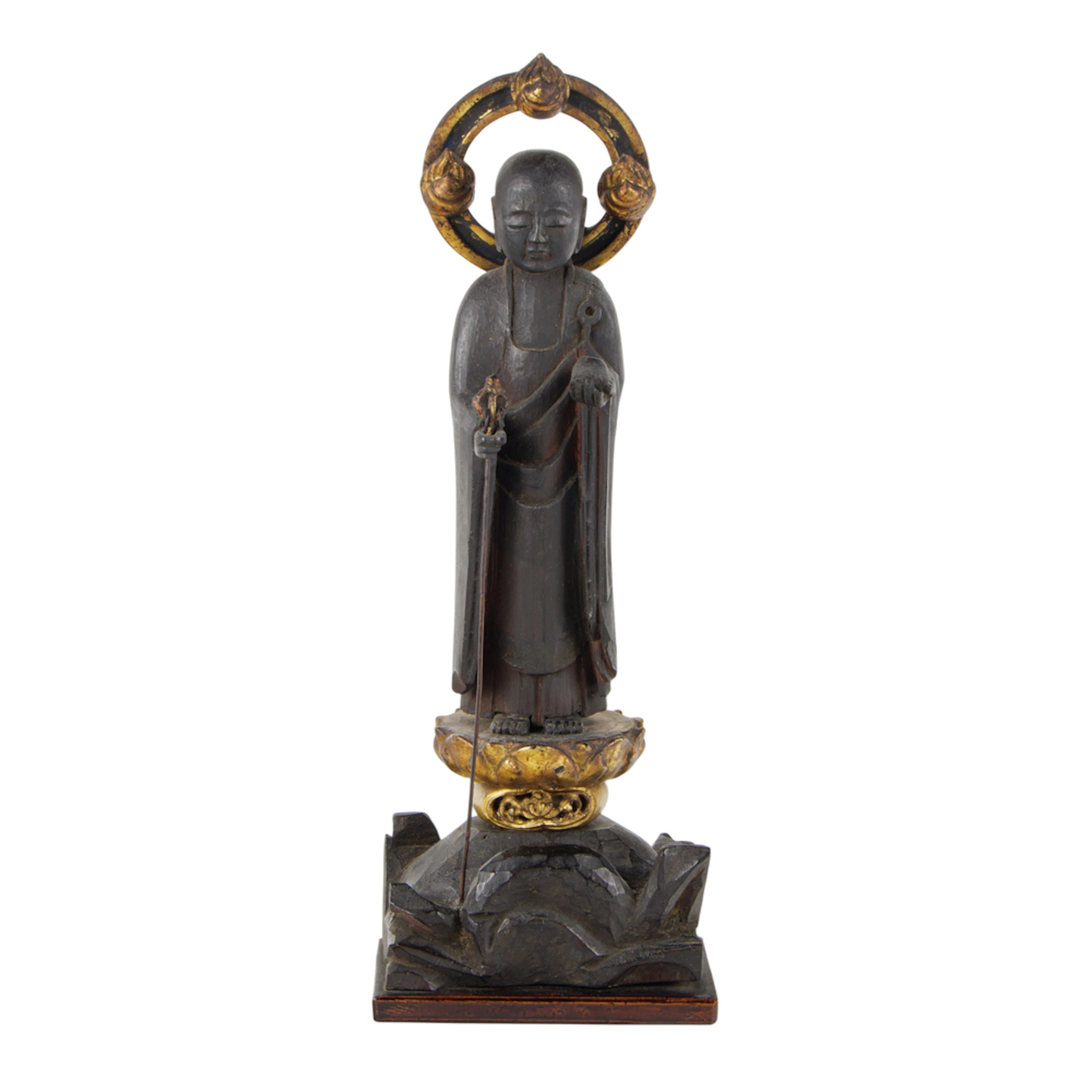 A Japanese carved wood figure of Jizo Bosatsu