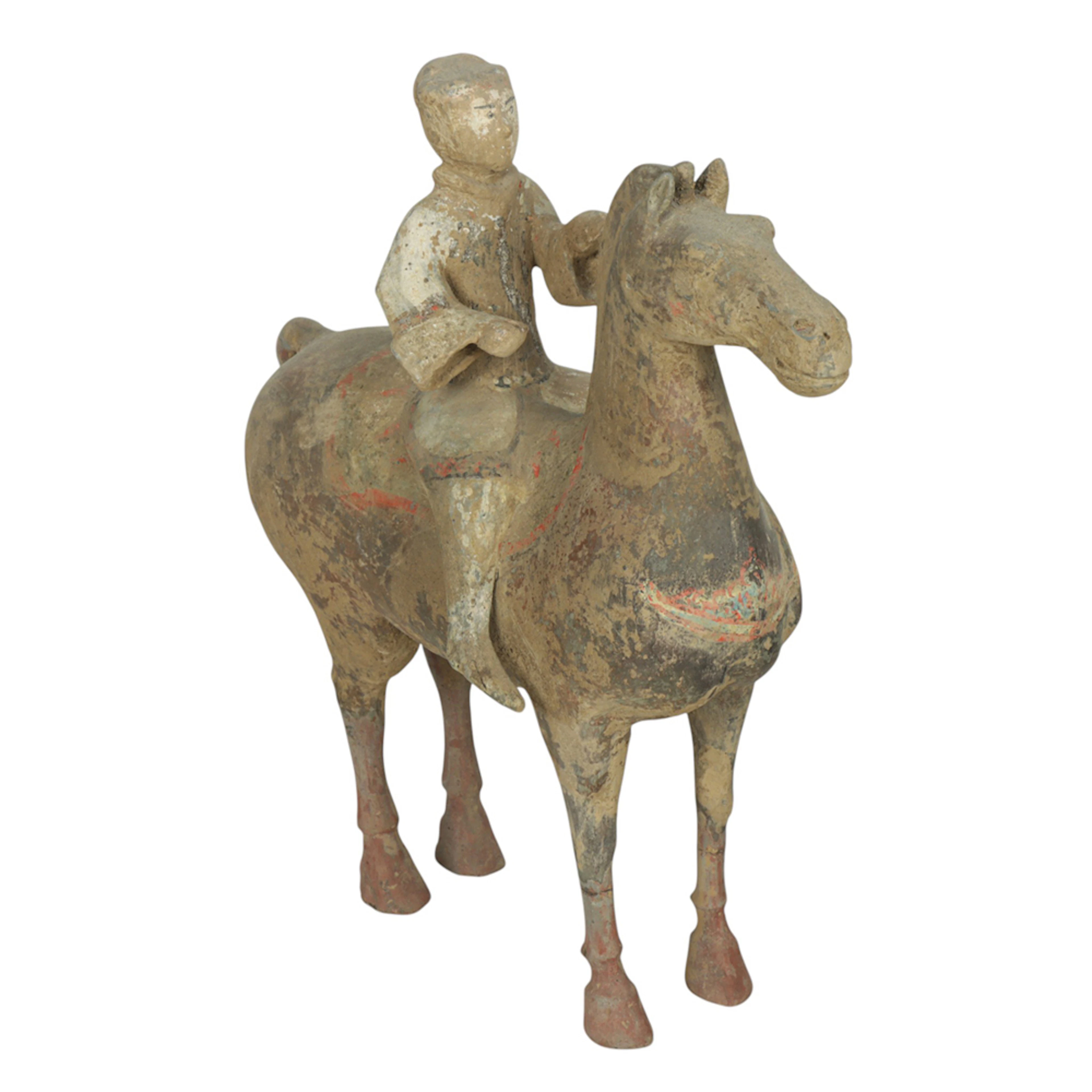 A Chinese painted pottery equestrian figure